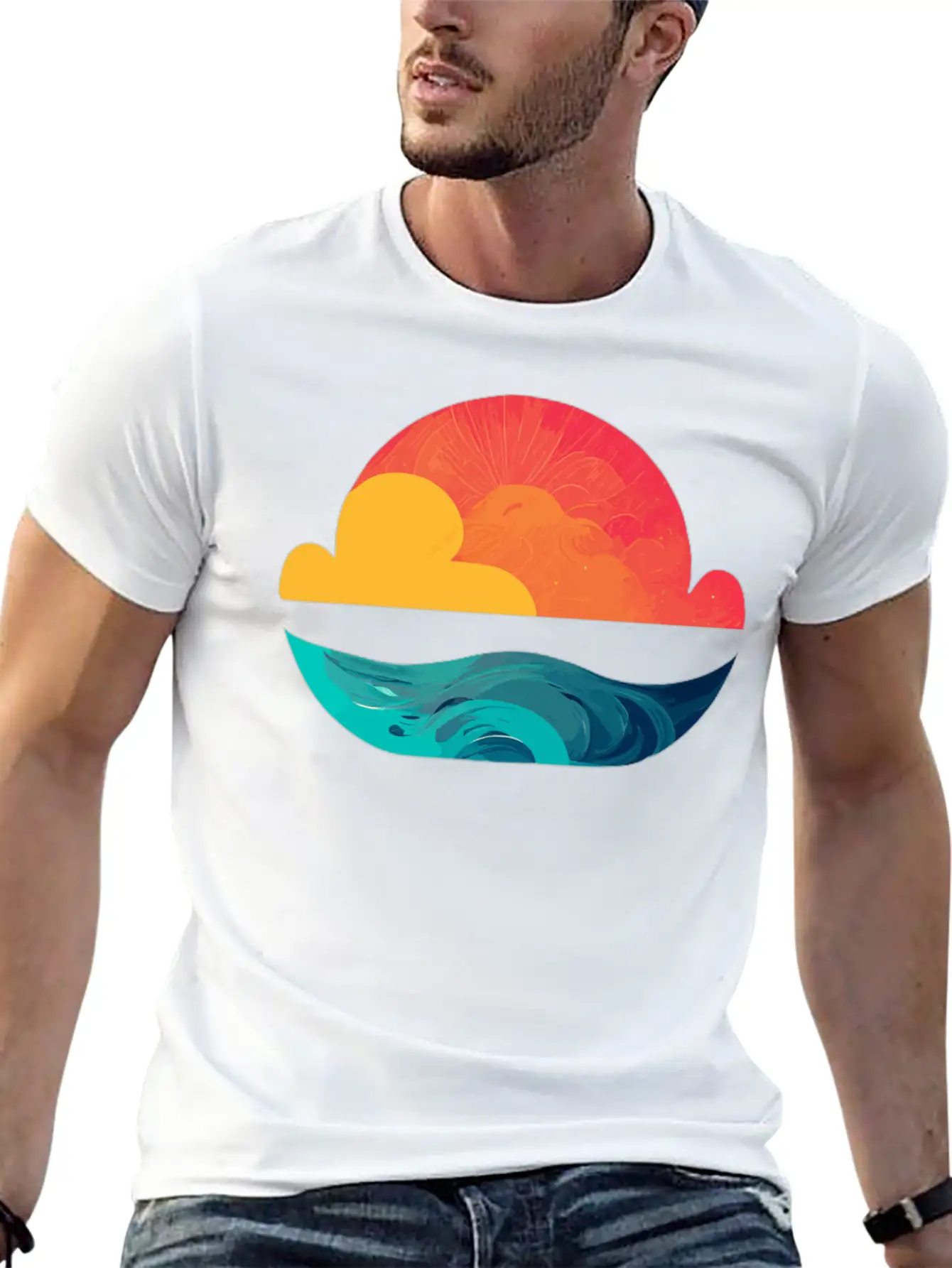 Sunset Over The Sea: The Sun Sinking Into The Ocea Unisex Short Sleeve Soft Cotton T-Shirt – Casual Everyday Wear