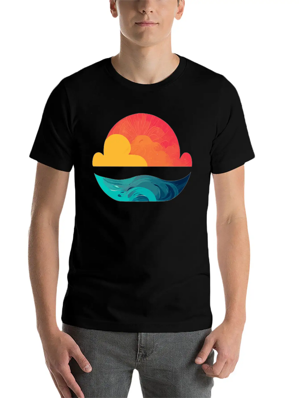 Sunset Over The Sea: The Sun Sinking Into The Ocea Unisex Short Sleeve Soft Cotton T-Shirt – Casual Everyday Wear