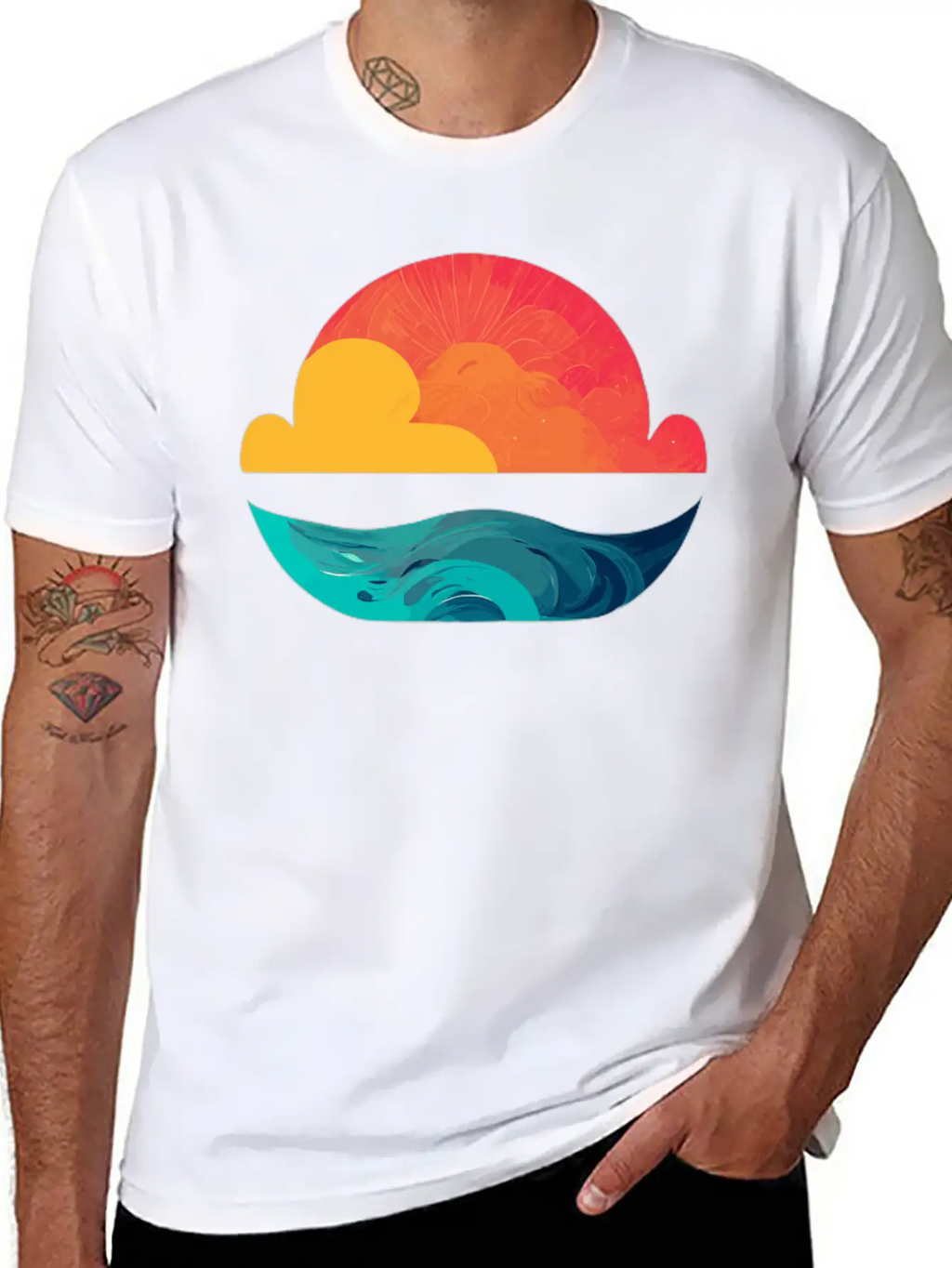 Sunset Over The Sea: The Sun Sinking Into The Ocea Unisex Short Sleeve Soft Cotton T-Shirt – Casual Everyday Wear