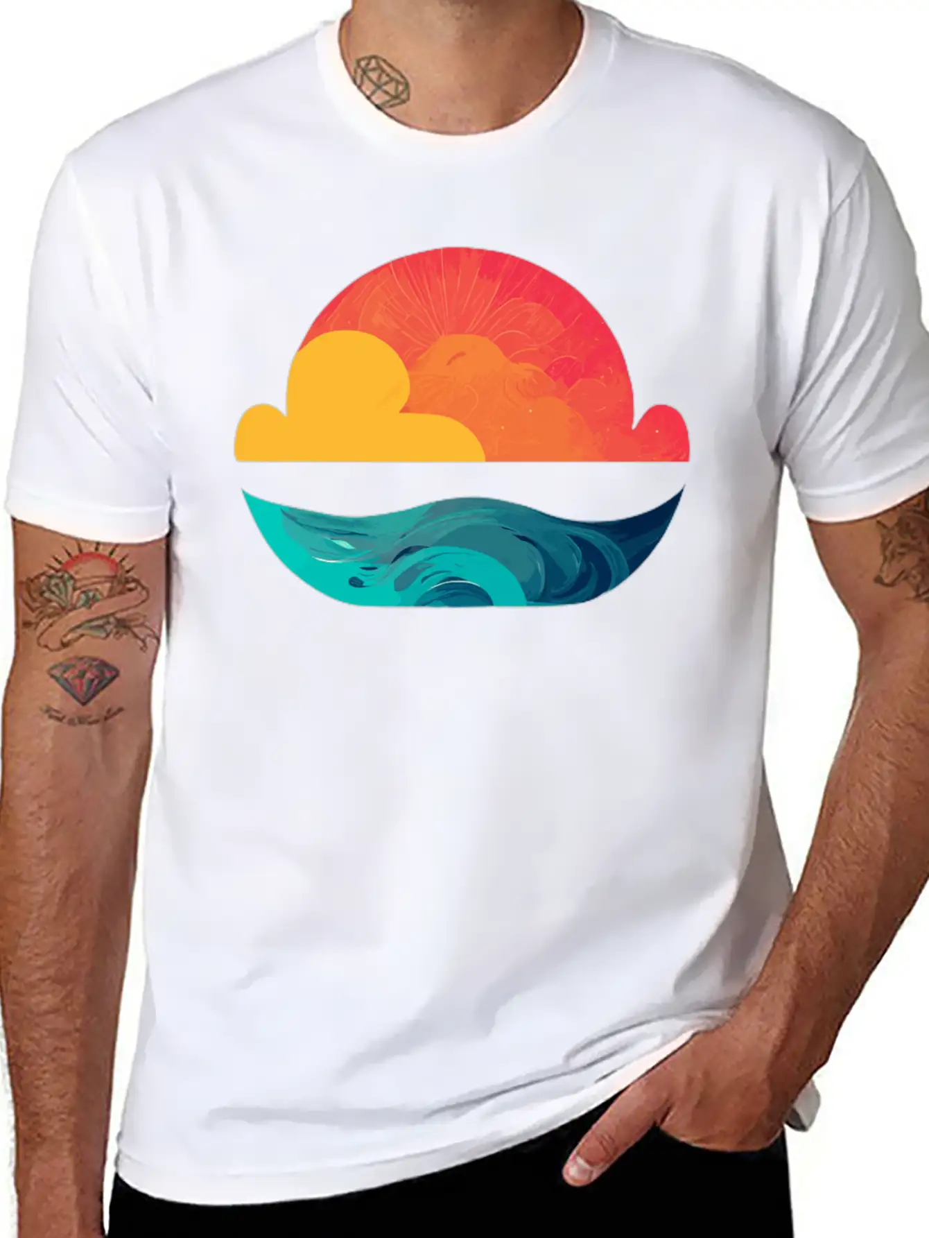 Sunset Over The Sea: The Sun Sinking Into The Ocea Unisex Short Sleeve Soft Cotton T-Shirt – Casual Everyday Wear