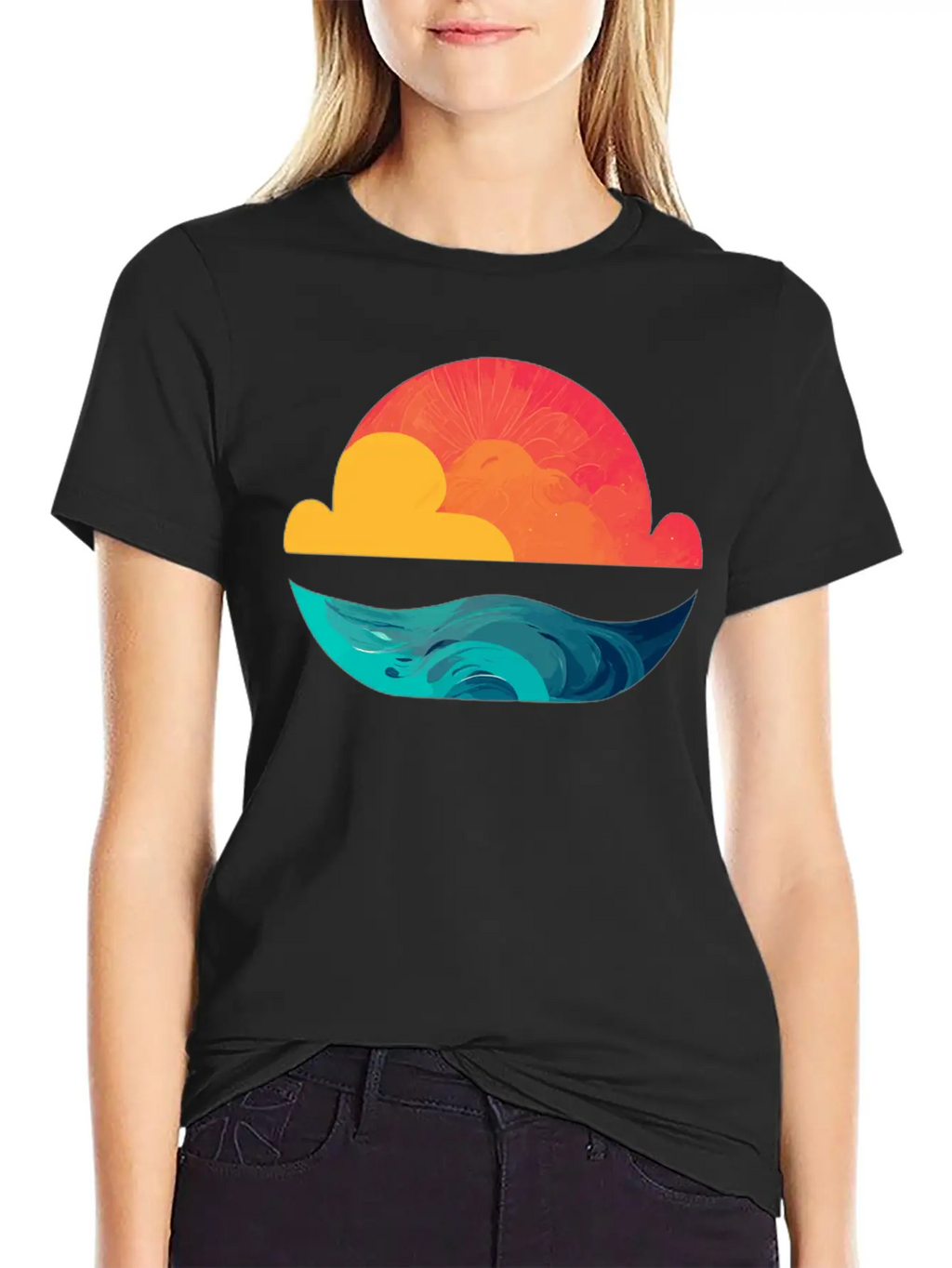 Sunset Over The Sea: The Sun Sinking Into The Ocea Unisex Short Sleeve Soft Cotton T-Shirt – Casual Everyday Wear