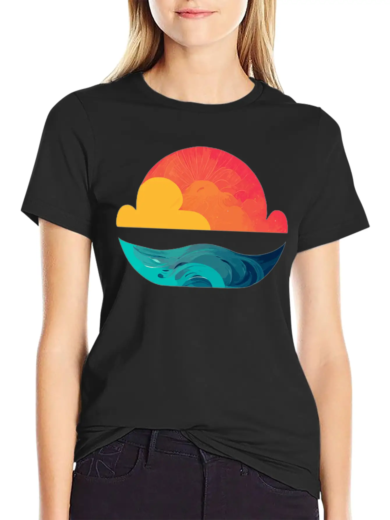 Sunset Over The Sea: The Sun Sinking Into The Ocea Unisex Short Sleeve Soft Cotton T-Shirt – Casual Everyday Wear