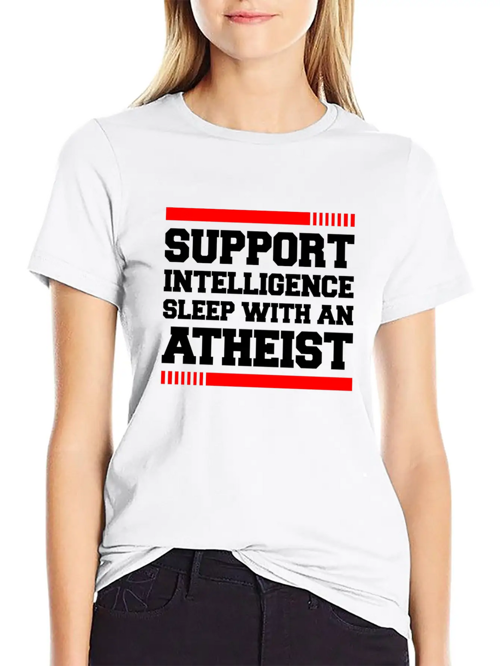 SUPPORT INTELLIGENCE SLEEP WITH AN ATHEIST Unisex Short Sleeve Soft Cotton T-Shirt – Casual Everyday Wear