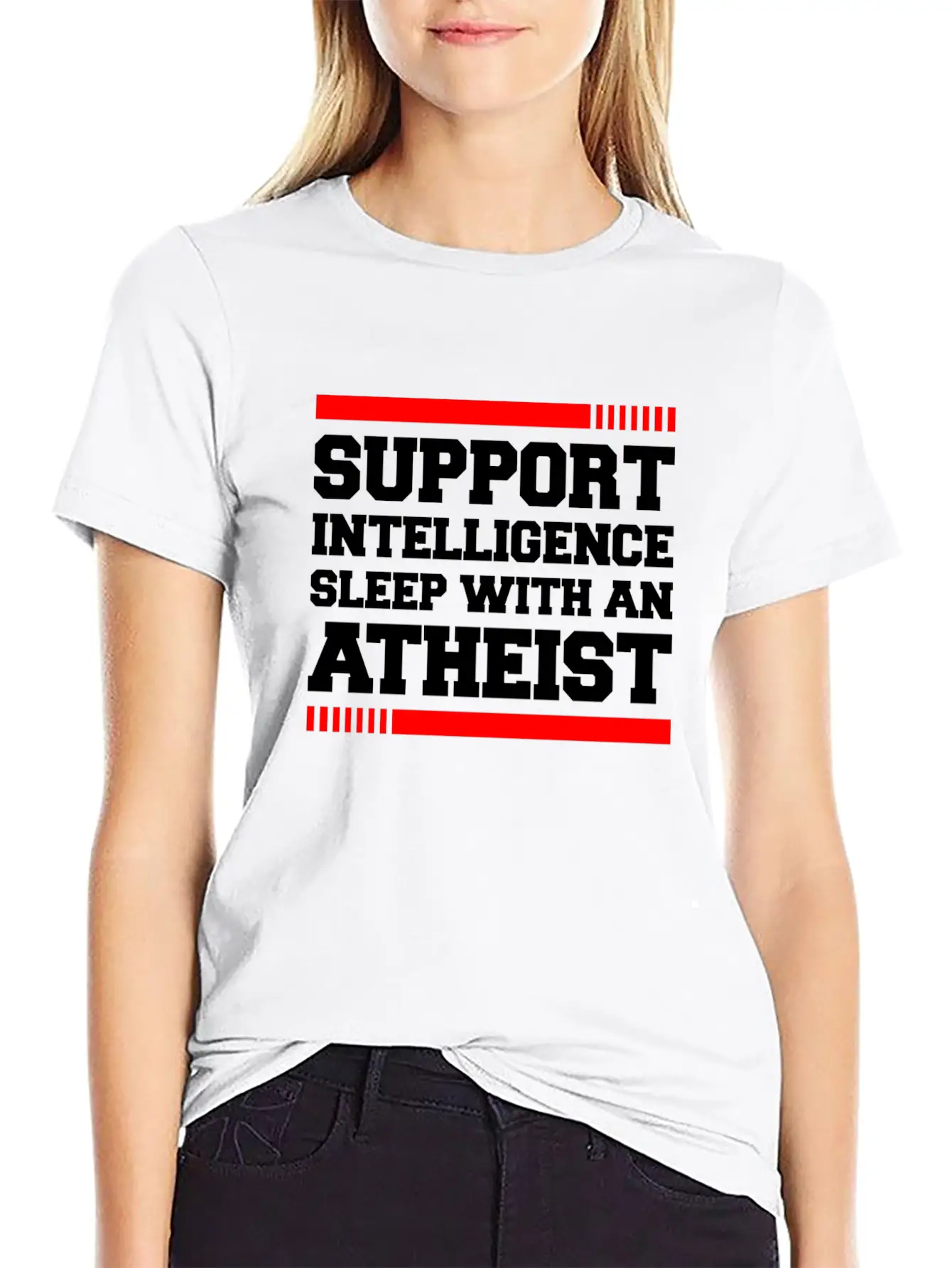 SUPPORT INTELLIGENCE SLEEP WITH AN ATHEIST Unisex Short Sleeve Soft Cotton T-Shirt – Casual Everyday Wear