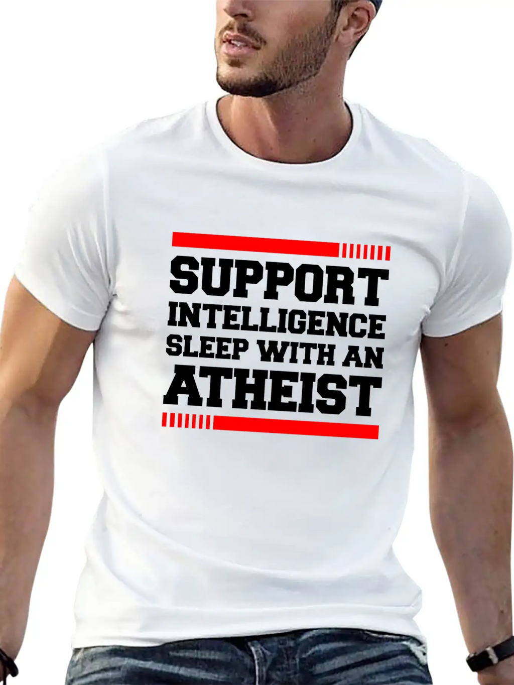 SUPPORT INTELLIGENCE SLEEP WITH AN ATHEIST Unisex Short Sleeve Soft Cotton T-Shirt – Casual Everyday Wear