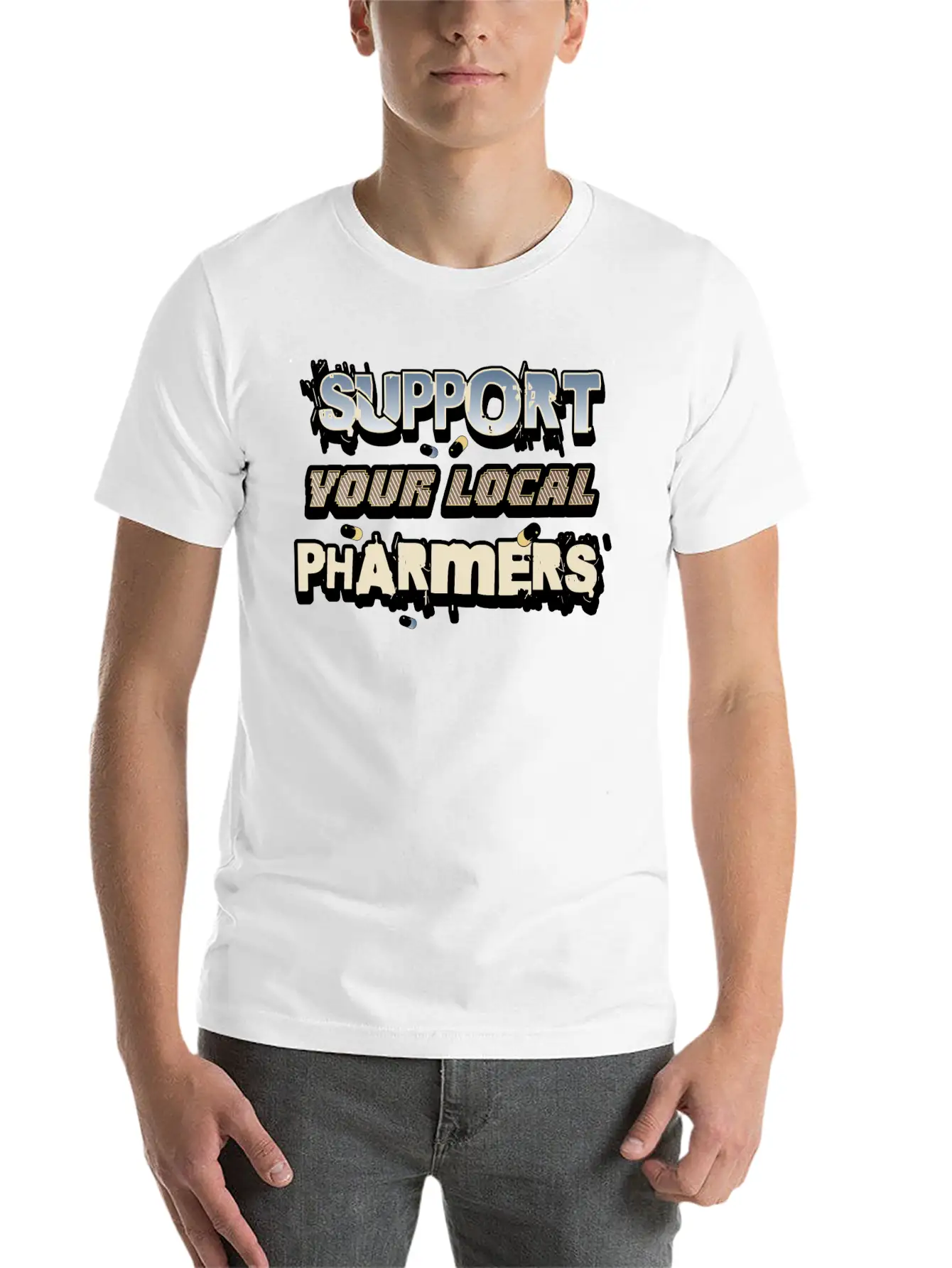 Support Your Local Pharmers Cool Future Pharmacist Unisex Short Sleeve Soft Cotton T-Shirt – Casual Everyday Wear