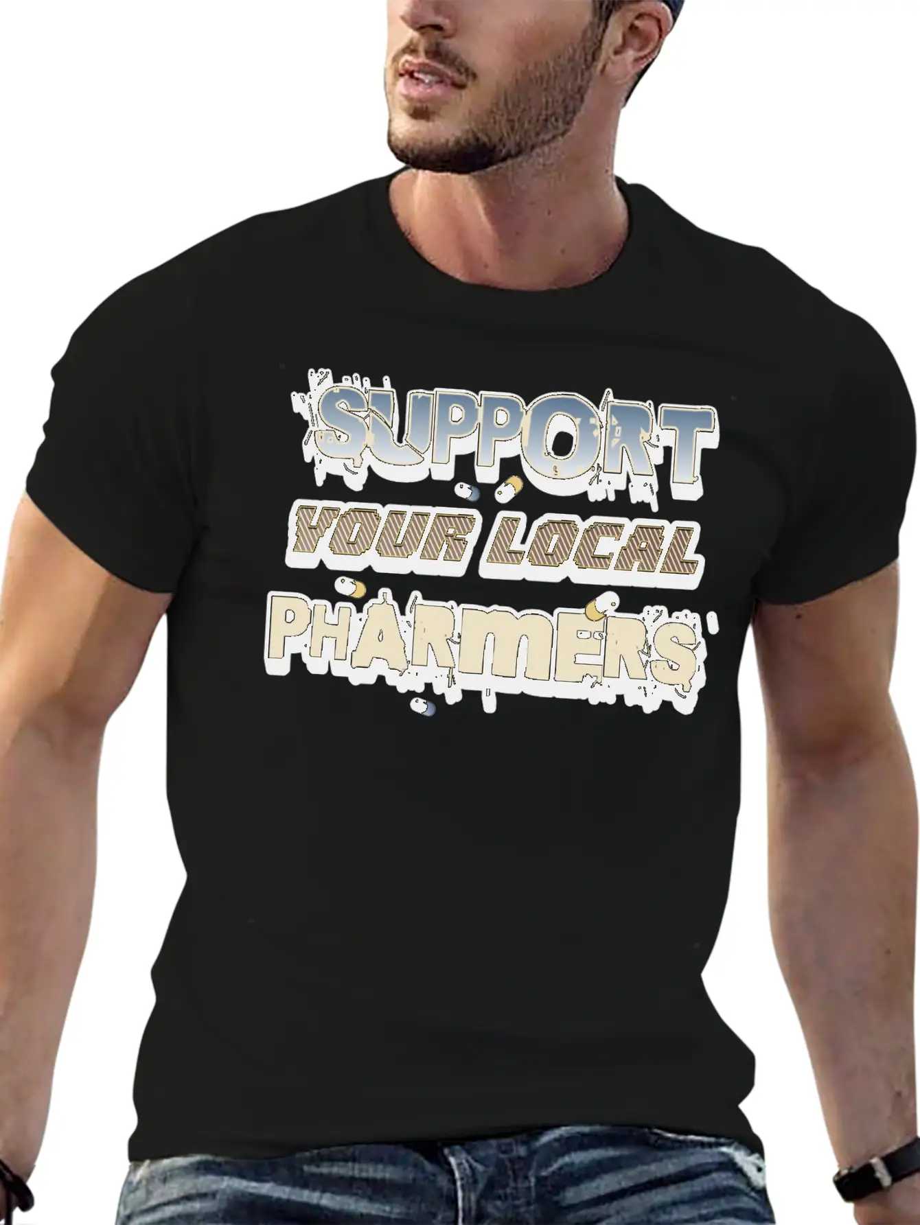 Support Your Local Pharmers Cool Future Pharmacist Unisex Short Sleeve Soft Cotton T-Shirt – Casual Everyday Wear