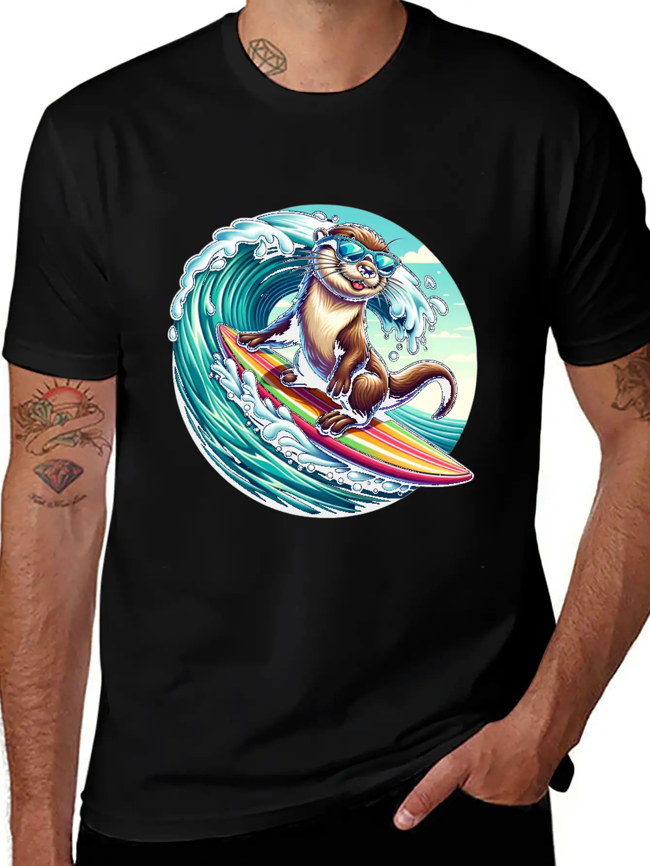 Surfing Otter Riding The Waves In Style Unisex Casual T-Shirt – Clean Design For Daily Comfort
