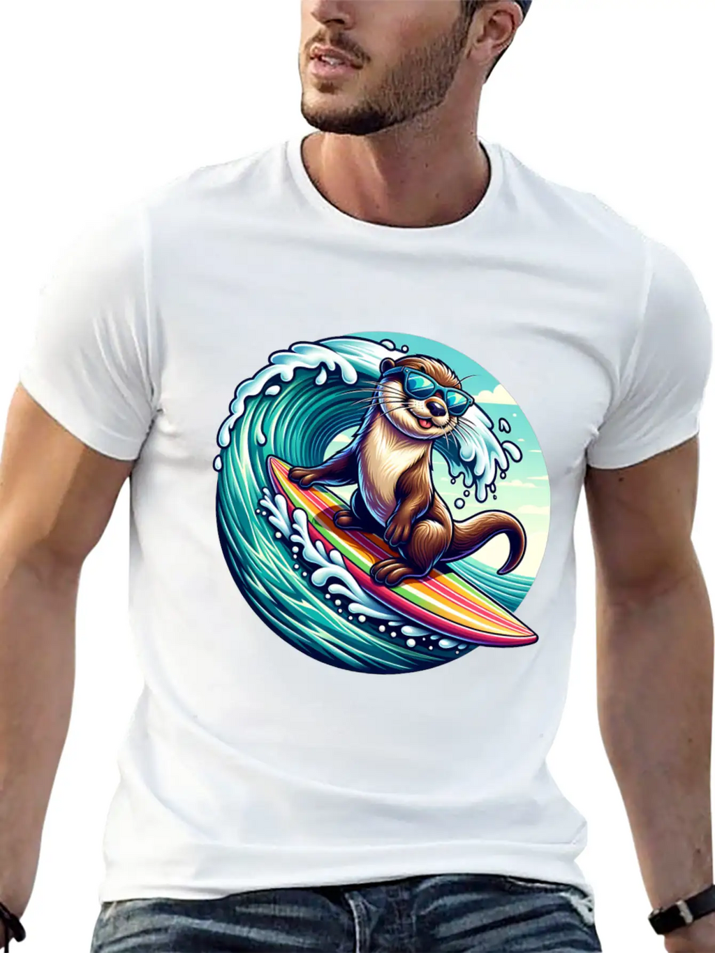 Surfing Otter Riding The Waves In Style Unisex Casual T-Shirt – Clean Design For Daily Comfort