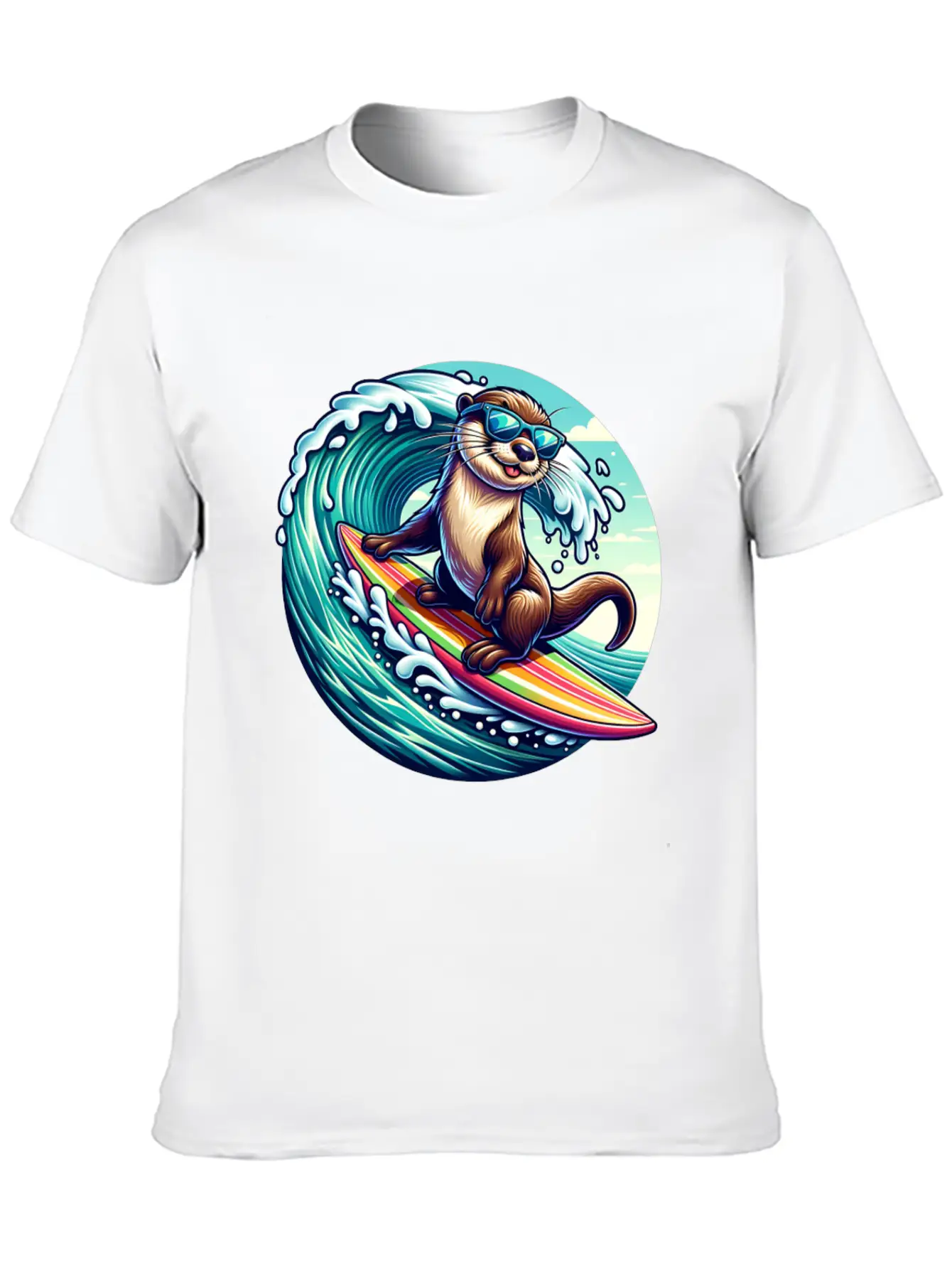 Surfing Otter Riding The Waves In Style Unisex Casual T-Shirt – Clean Design For Daily Comfort