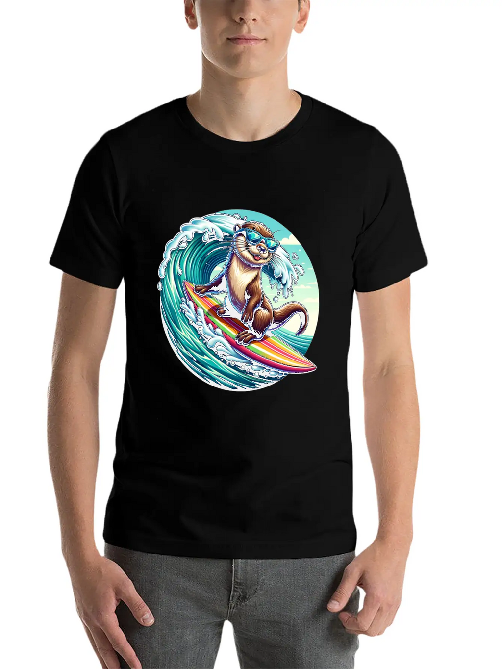 Surfing Otter Riding The Waves In Style Unisex Casual T-Shirt – Clean Design For Daily Comfort