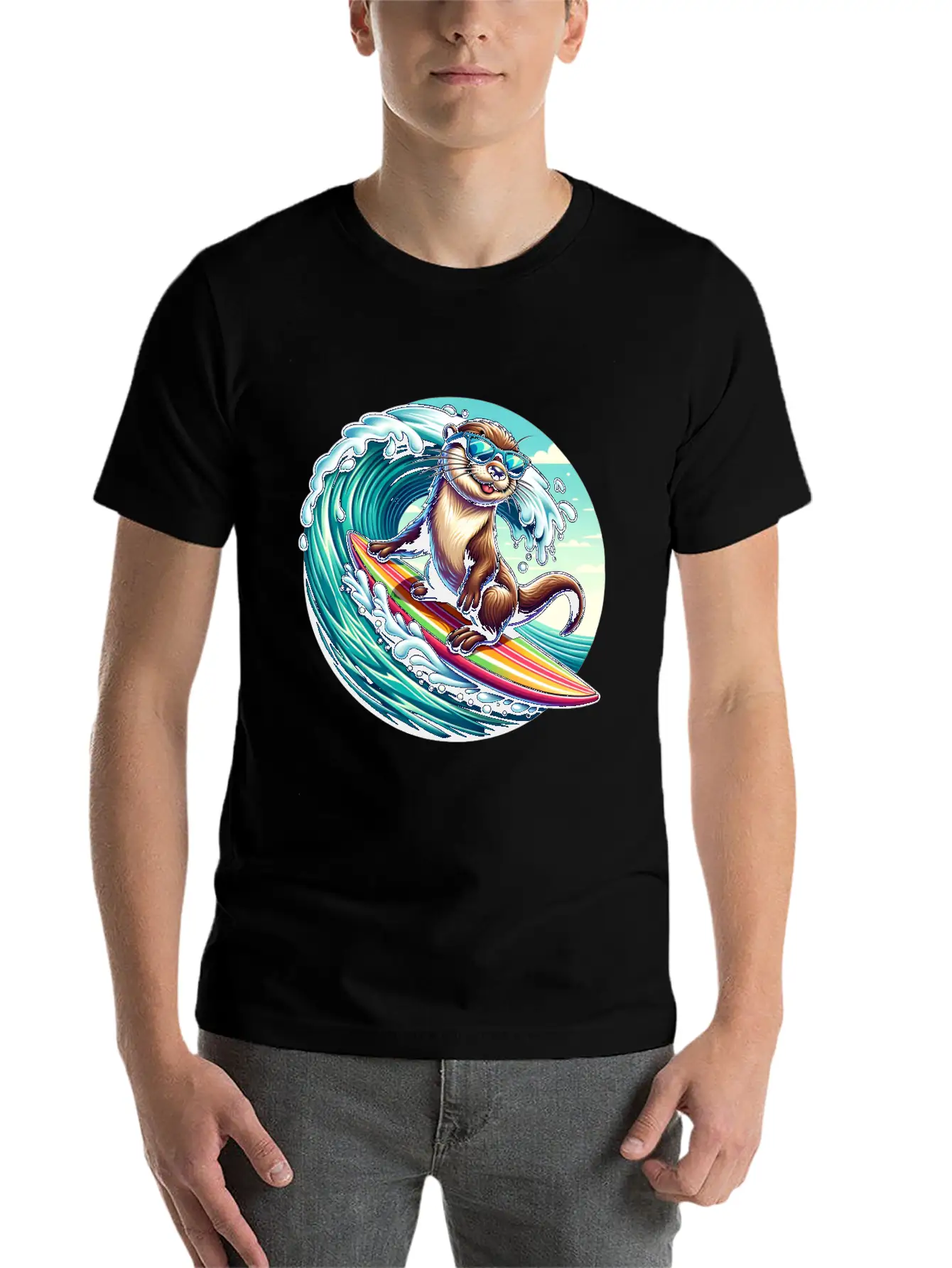 Surfing Otter Riding The Waves In Style Unisex Casual T-Shirt – Clean Design For Daily Comfort