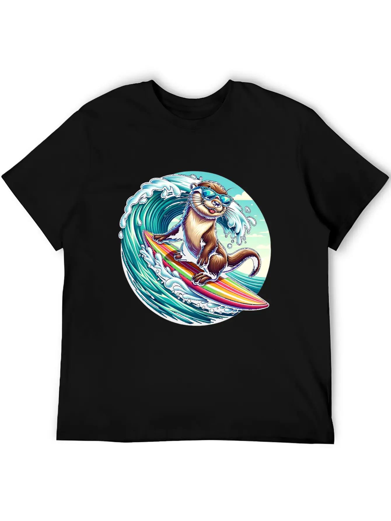 Surfing Otter Riding The Waves In Style Unisex Casual T-Shirt – Clean Design For Daily Comfort