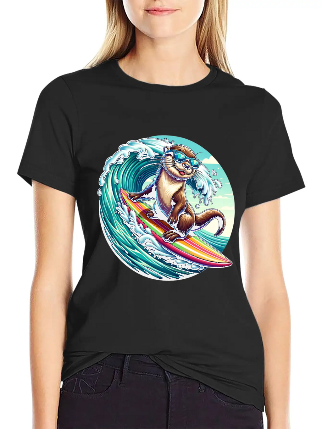 Surfing Otter Riding The Waves In Style Unisex Casual T-Shirt – Clean Design For Daily Comfort