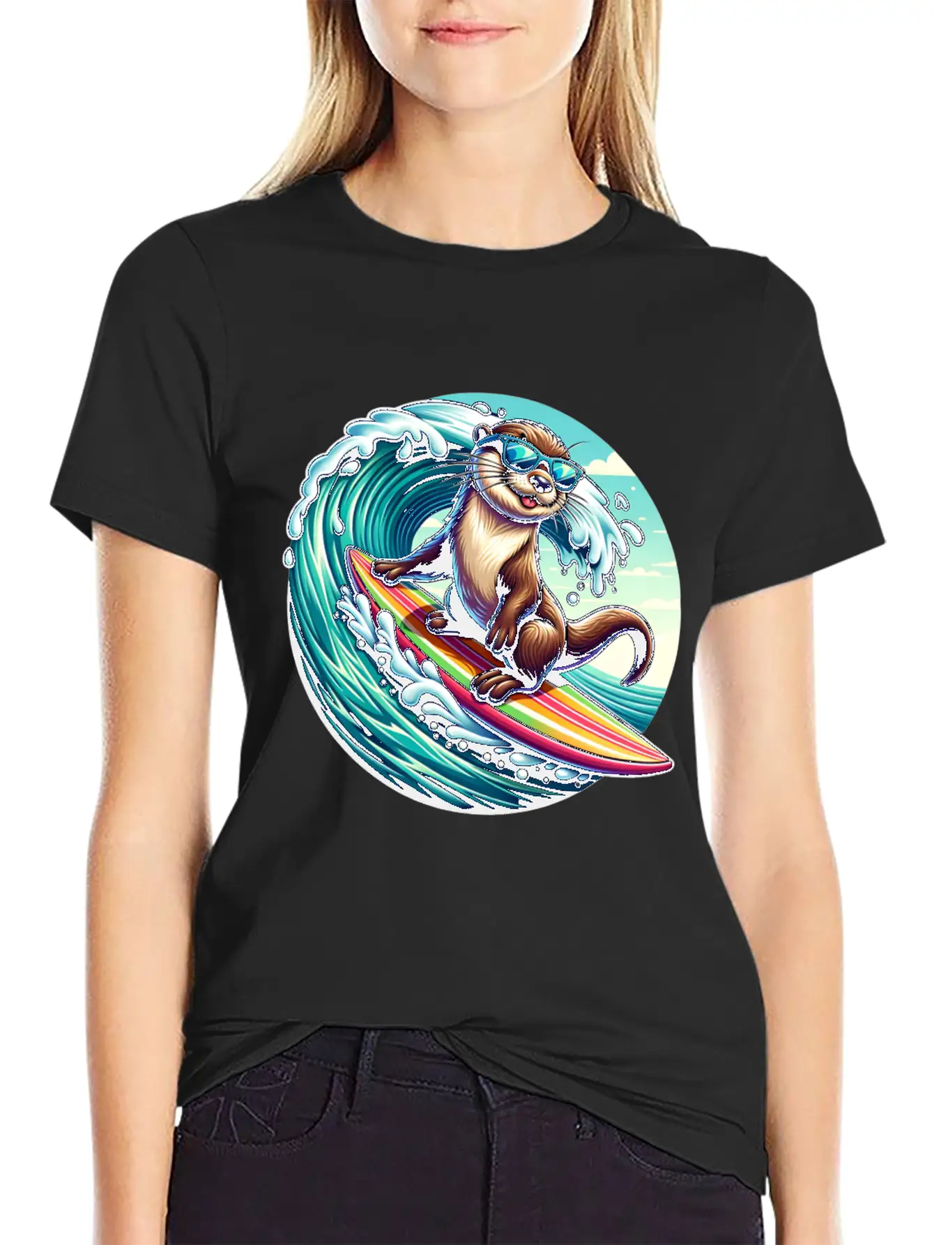 Surfing Otter Riding The Waves In Style Unisex Casual T-Shirt – Clean Design For Daily Comfort