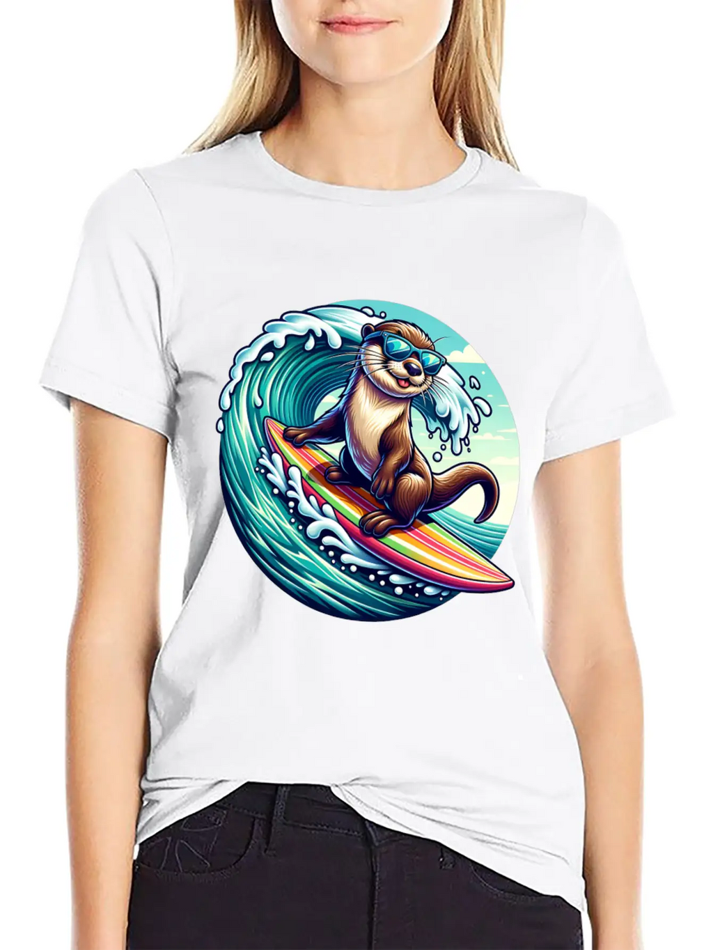 Surfing Otter Riding The Waves In Style Unisex Casual T-Shirt – Clean Design For Daily Comfort