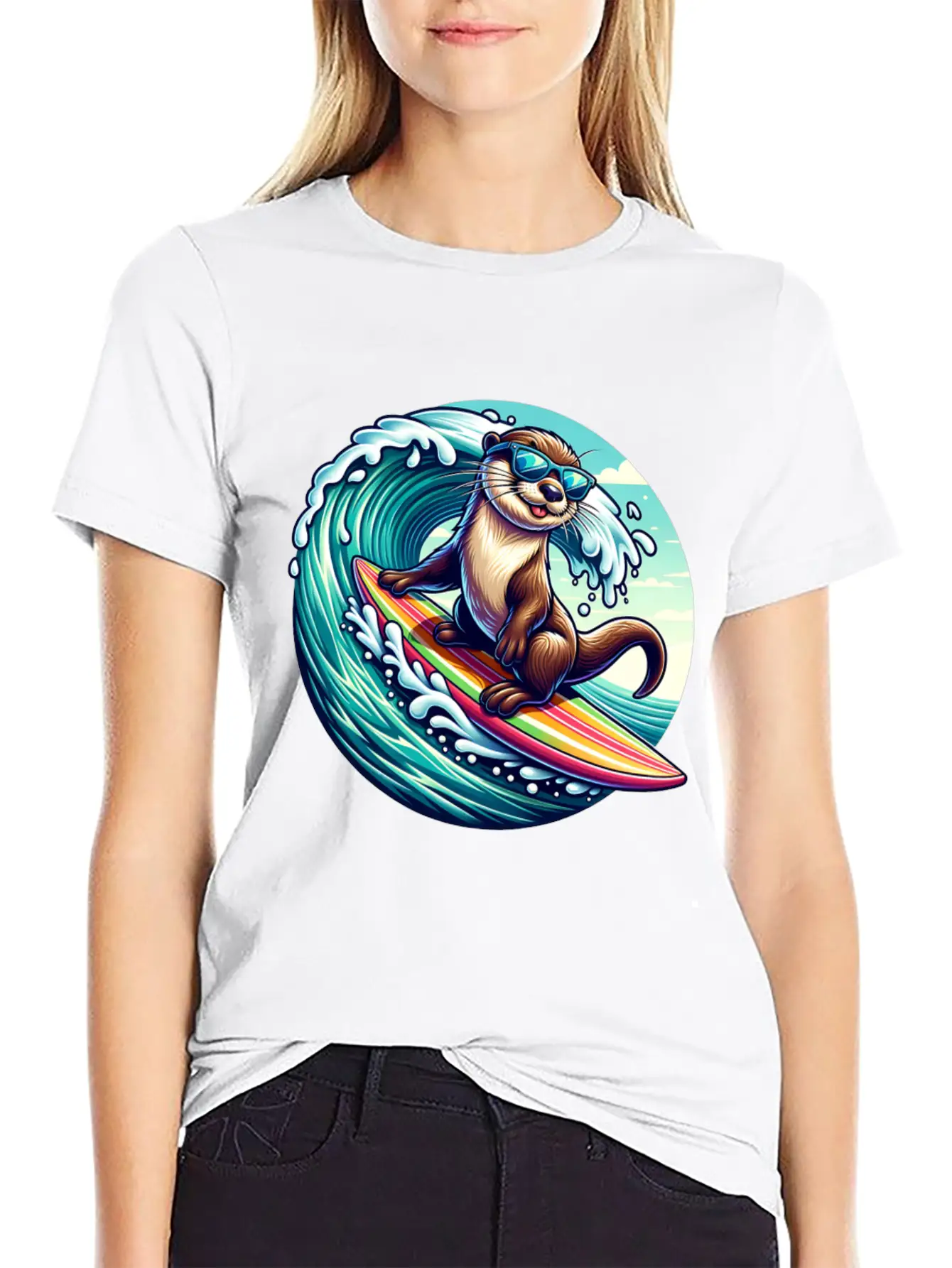Surfing Otter Riding The Waves In Style Unisex Casual T-Shirt – Clean Design For Daily Comfort