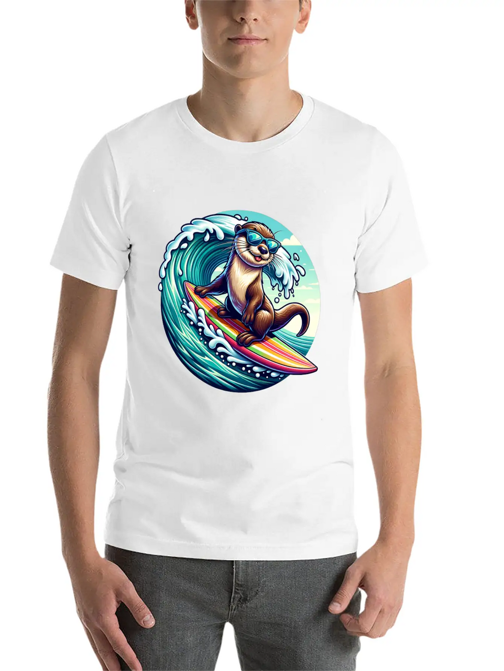 Surfing Otter Riding The Waves In Style Unisex Casual T-Shirt – Clean Design For Daily Comfort