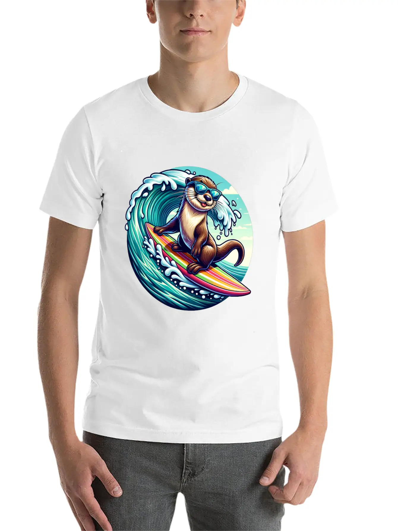 Surfing Otter Riding The Waves In Style Unisex Casual T-Shirt – Clean Design For Daily Comfort