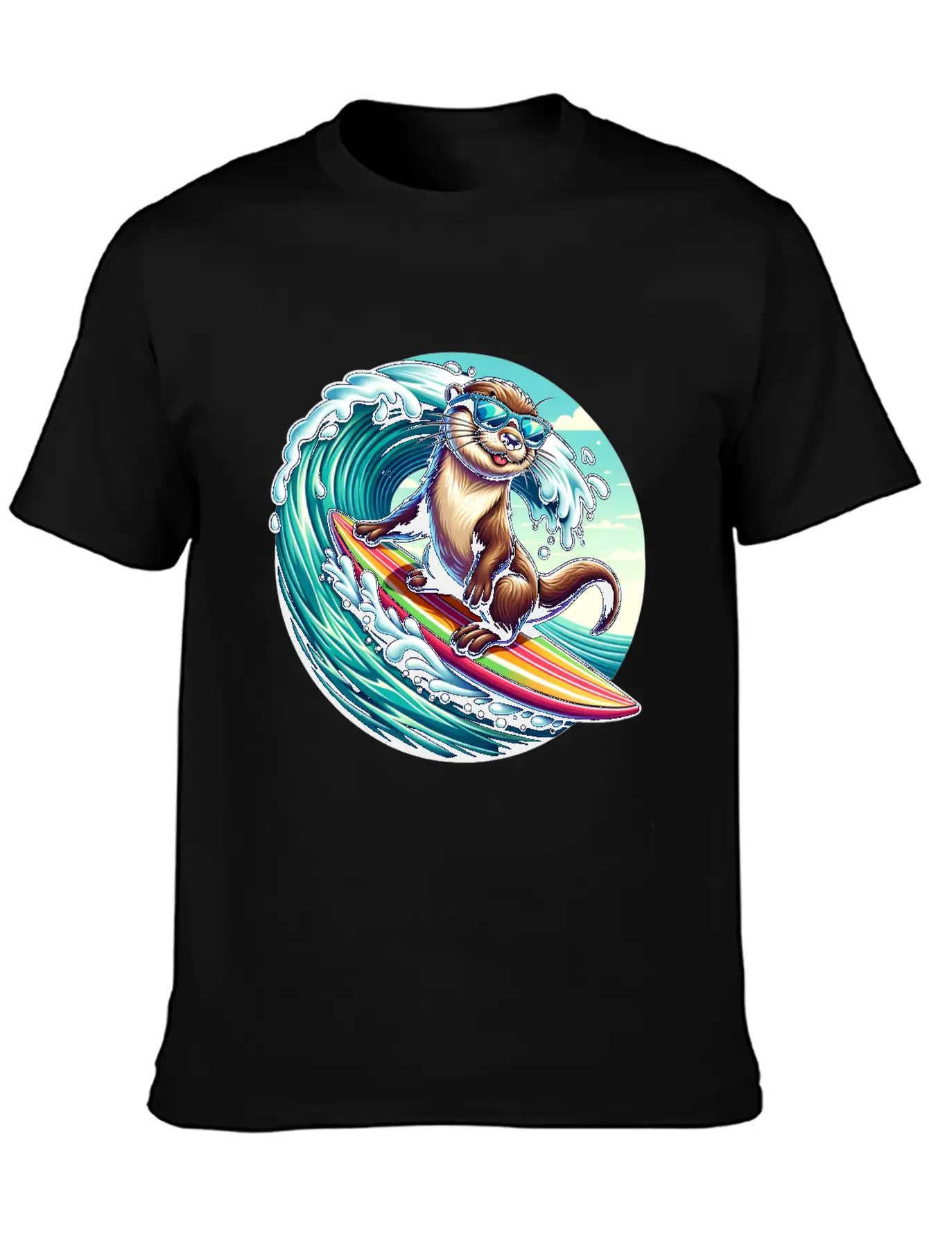 Surfing Otter Riding The Waves In Style Unisex Casual T-Shirt – Clean Design For Daily Comfort