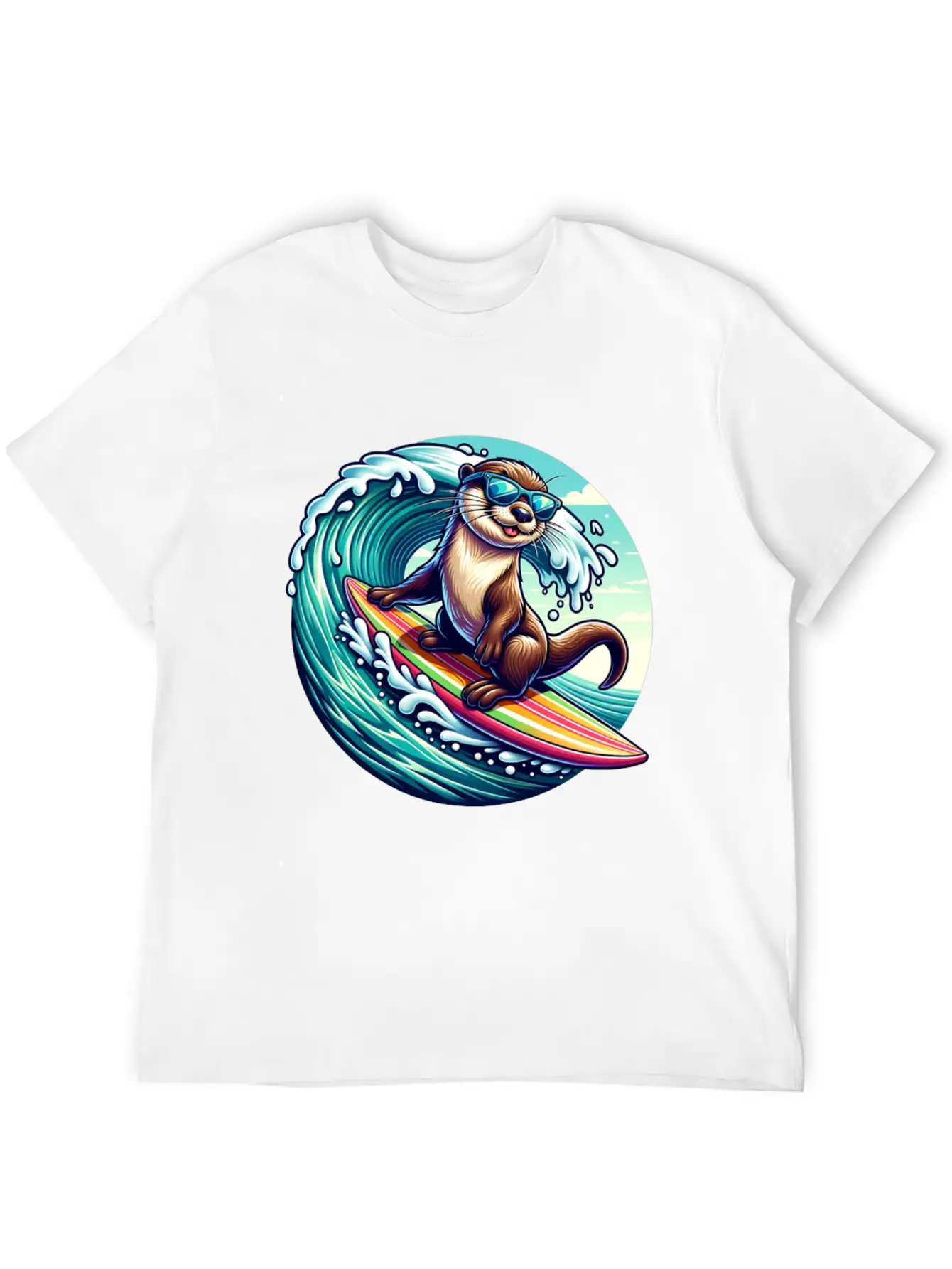 Surfing Otter Riding The Waves In Style Unisex Casual T-Shirt – Clean Design For Daily Comfort