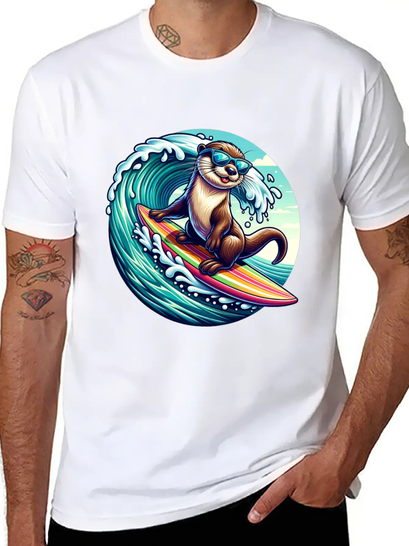 Surfing Otter Riding The Waves In Style Unisex Casual T-Shirt – Clean Design For Daily Comfort