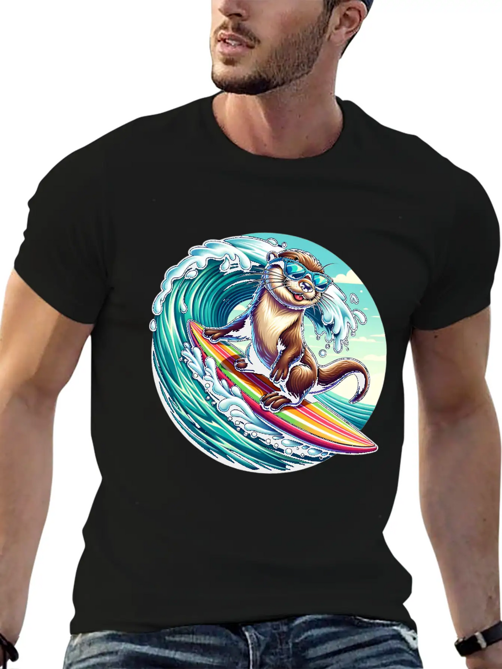 Surfing Otter Riding The Waves In Style Unisex Casual T-Shirt – Clean Design For Daily Comfort