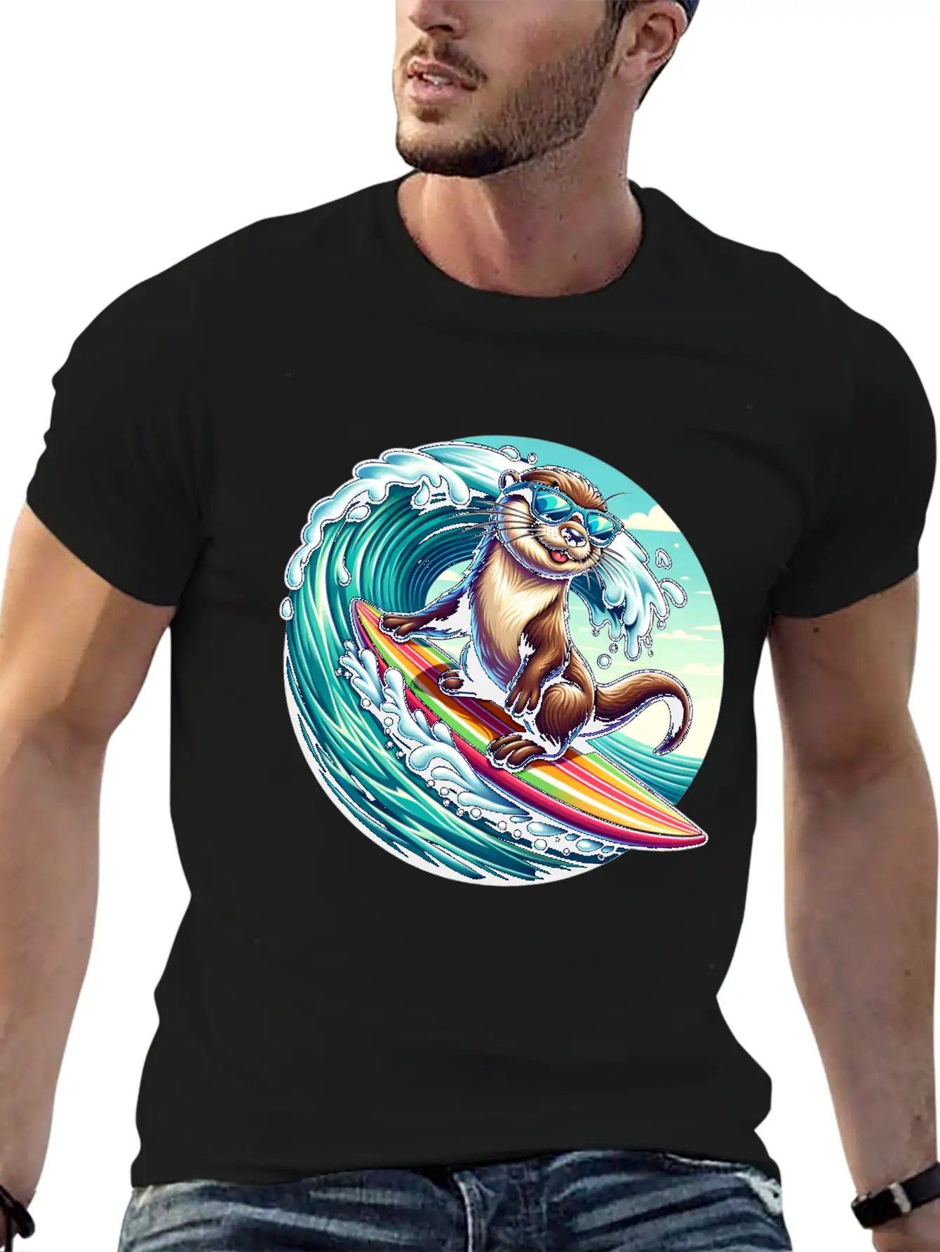 Surfing Otter Riding The Waves In Style Unisex Casual T-Shirt – Clean Design For Daily Comfort