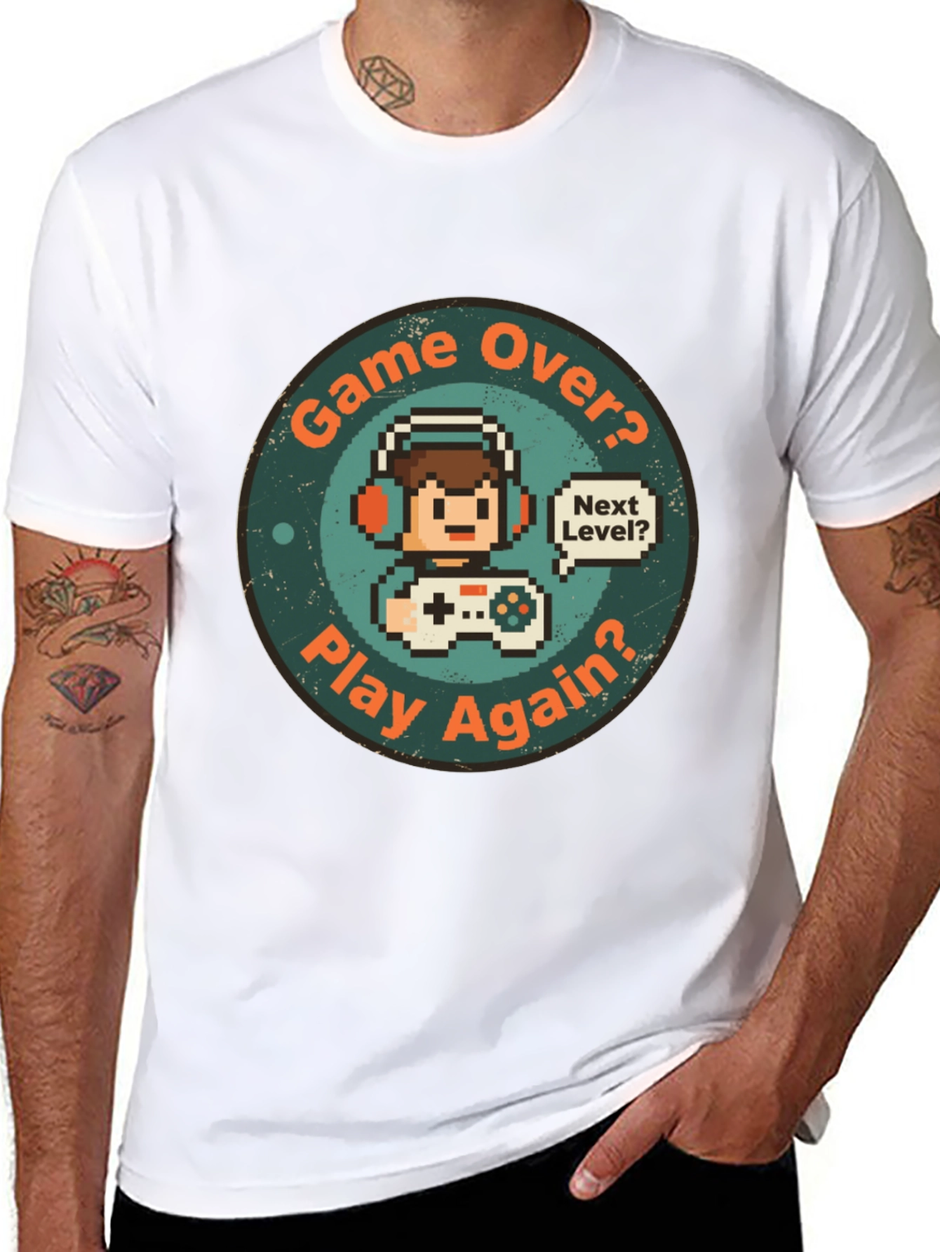 Game Over Play Again T-Shirt - Gamer Pixel Art