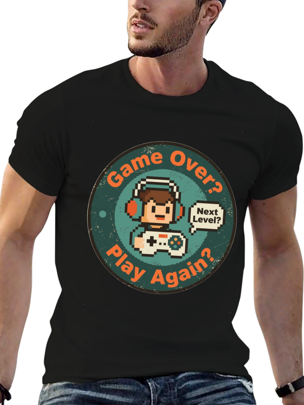 Game Over Play Again T-Shirt - Gamer Pixel Art