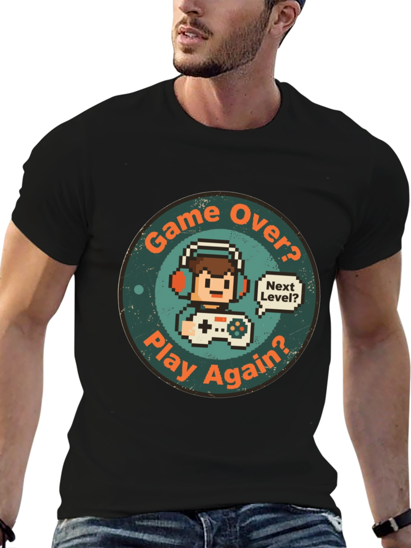 Game Over Play Again T-Shirt - Gamer Pixel Art