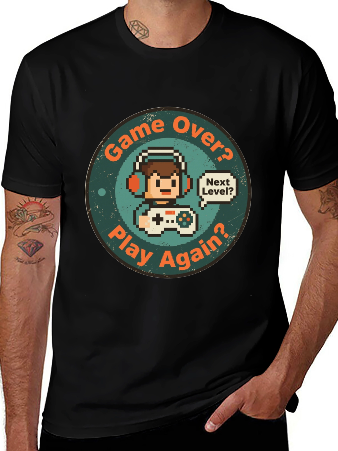 Game Over Play Again T-Shirt - Gamer Pixel Art