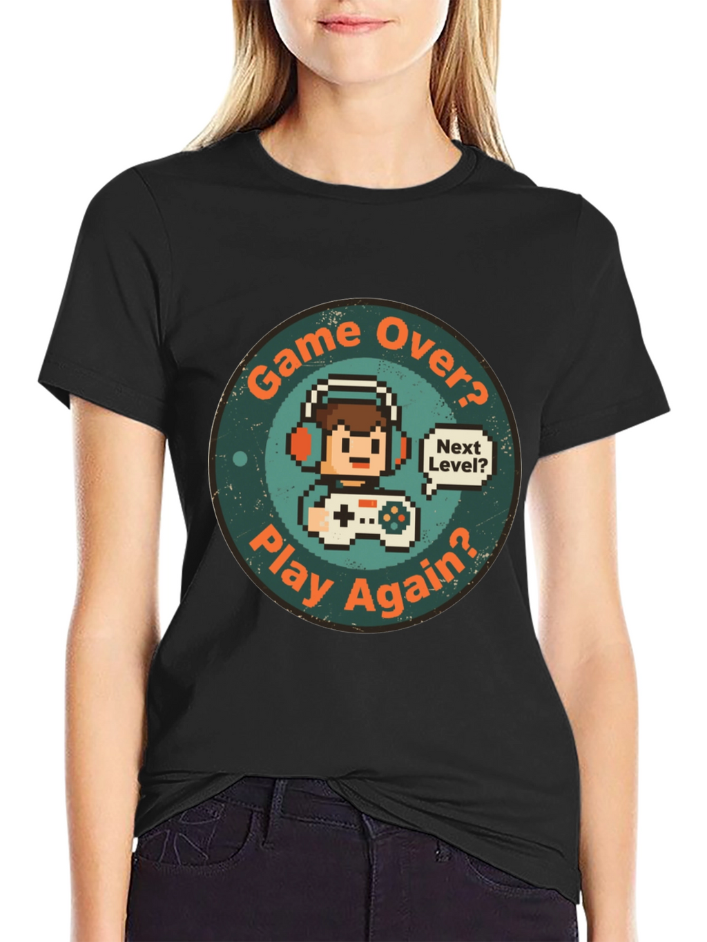 Game Over Play Again T-Shirt - Gamer Pixel Art