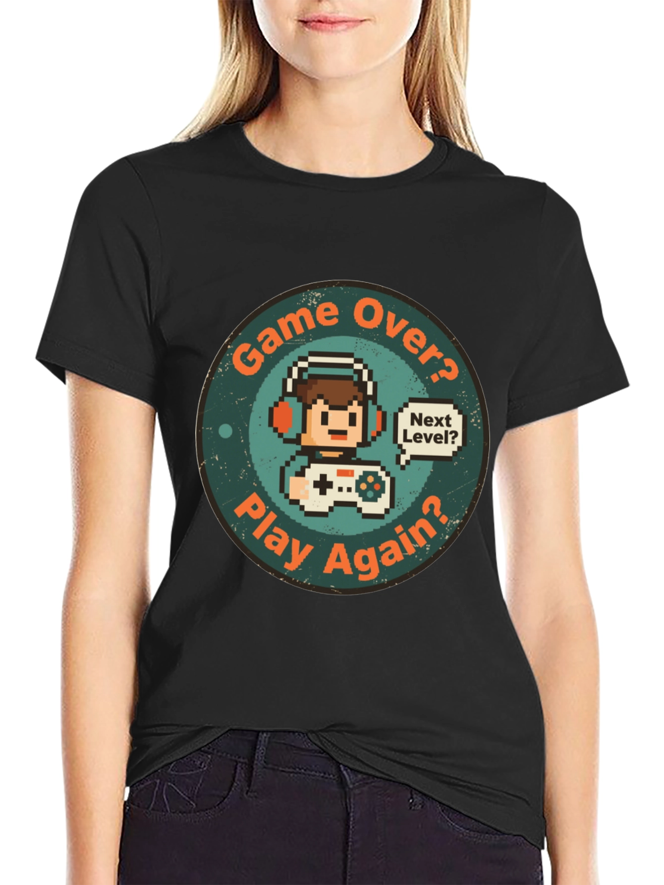 Game Over Play Again T-Shirt - Gamer Pixel Art