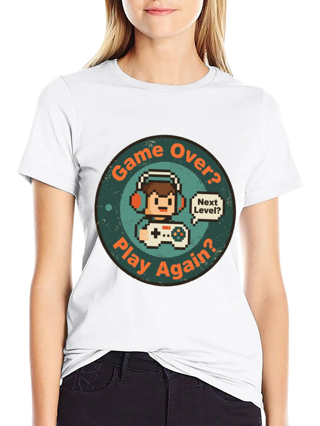 Game Over Play Again T-Shirt - Gamer Pixel Art