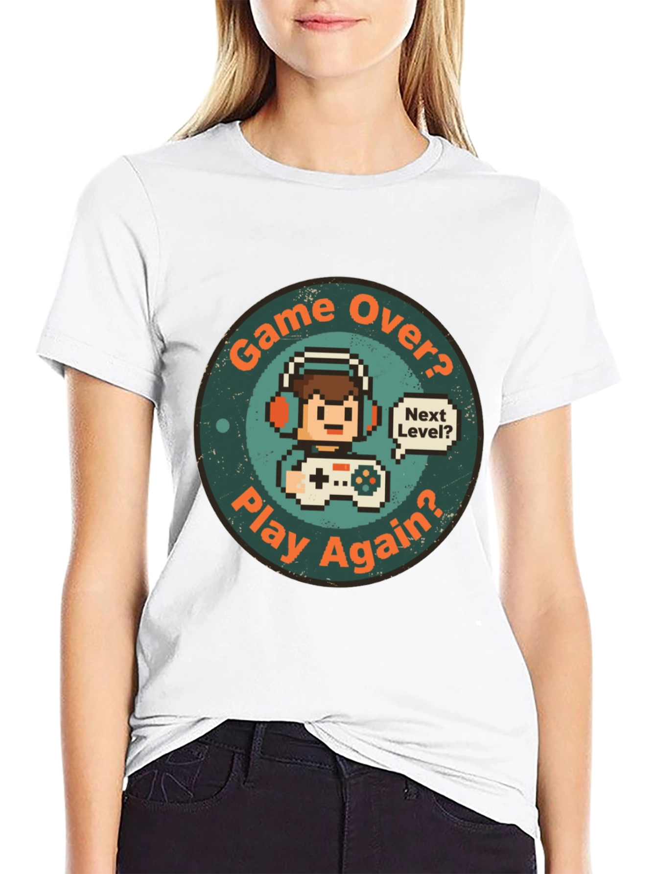Game Over Play Again T-Shirt - Gamer Pixel Art