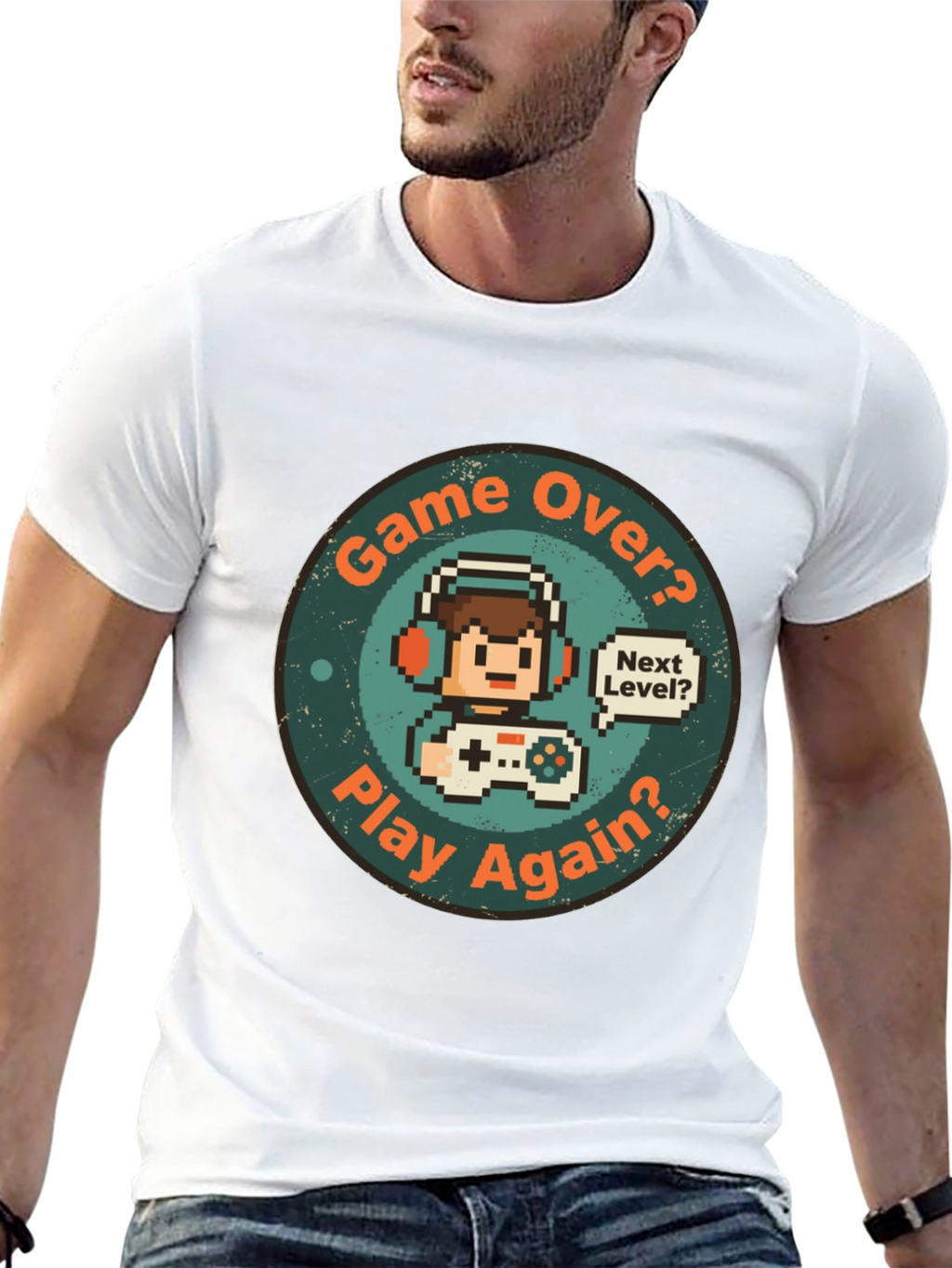 Game Over Play Again T-Shirt - Gamer Pixel Art