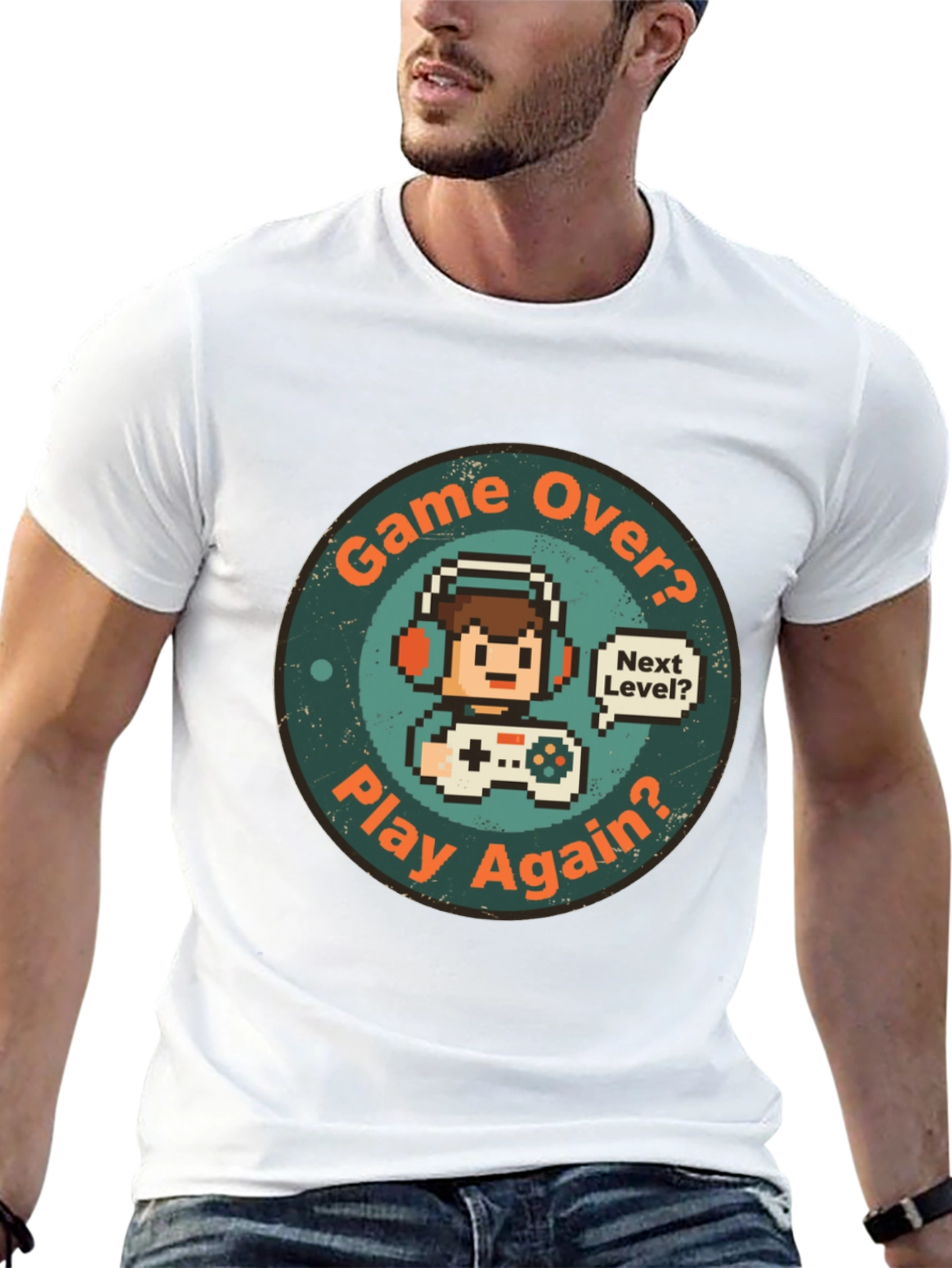 Game Over Play Again T-Shirt - Gamer Pixel Art