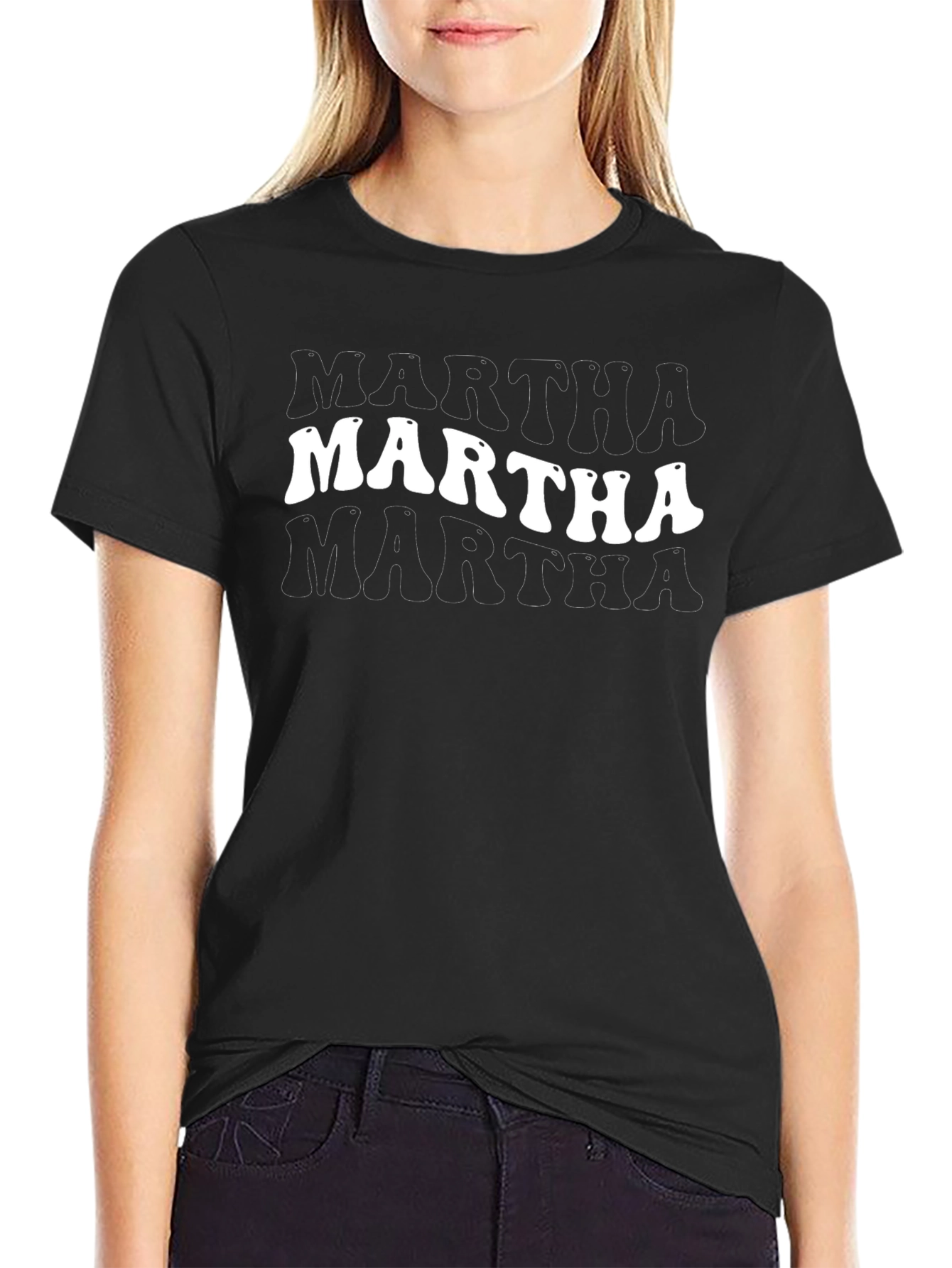 Retro Martha Graphic Tee - Vintage Style Black T-Shirt