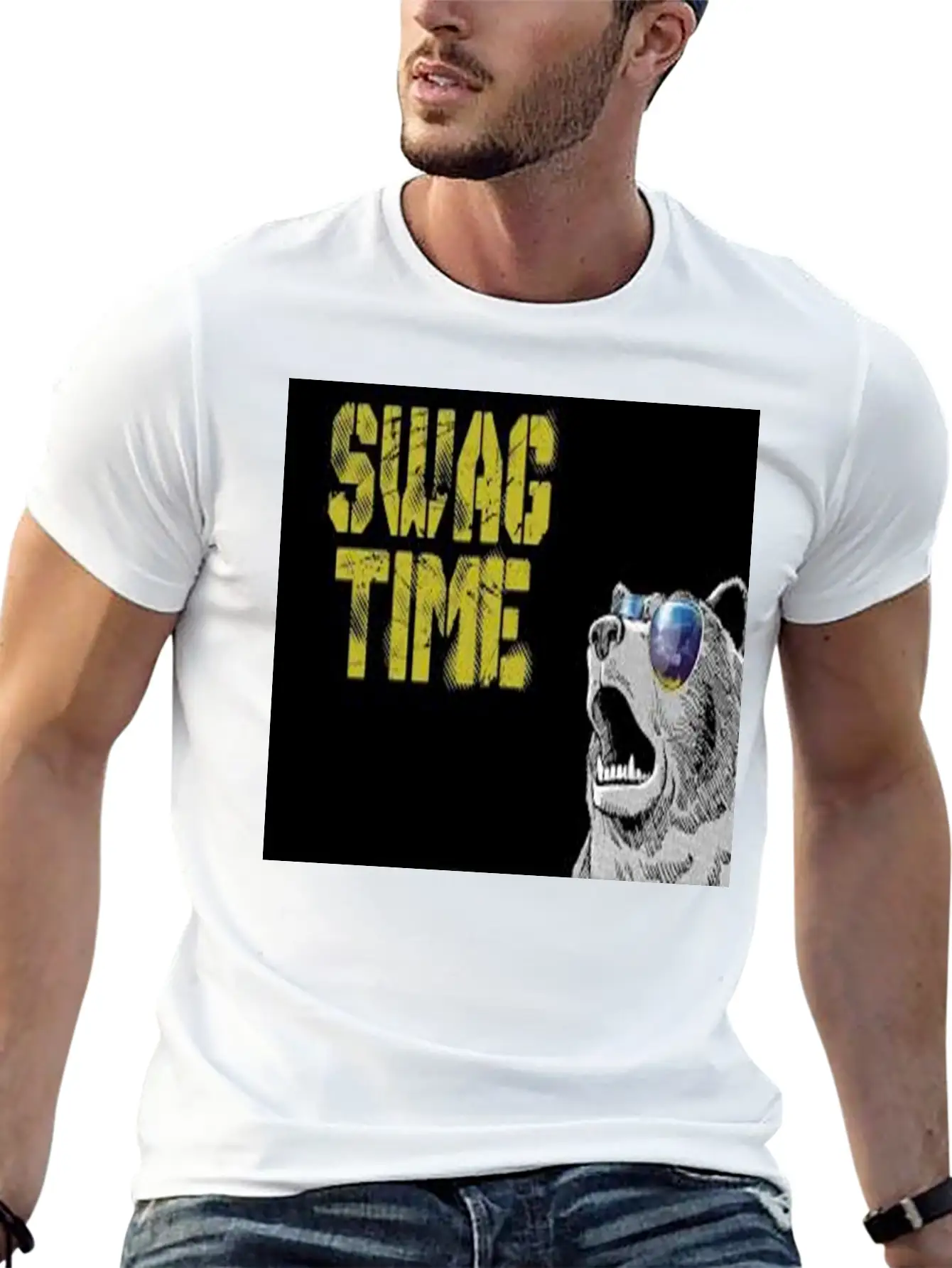 SWAG TIME(COOL BEAR) Unisex Casual T-Shirt – Clean Design For Daily Comfort