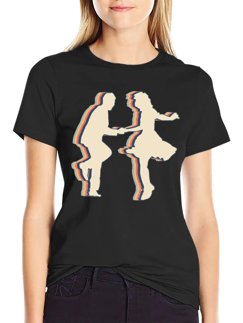 Swing Dance Swimmer Swim Retro Line Art Unisex Casual T-Shirt – Clean Design For Daily Comfort