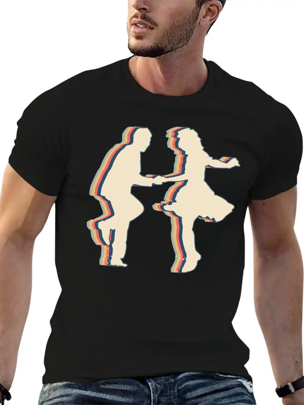 Swing Dance Swimmer Swim Retro Line Art Unisex Casual T-Shirt – Clean Design For Daily Comfort