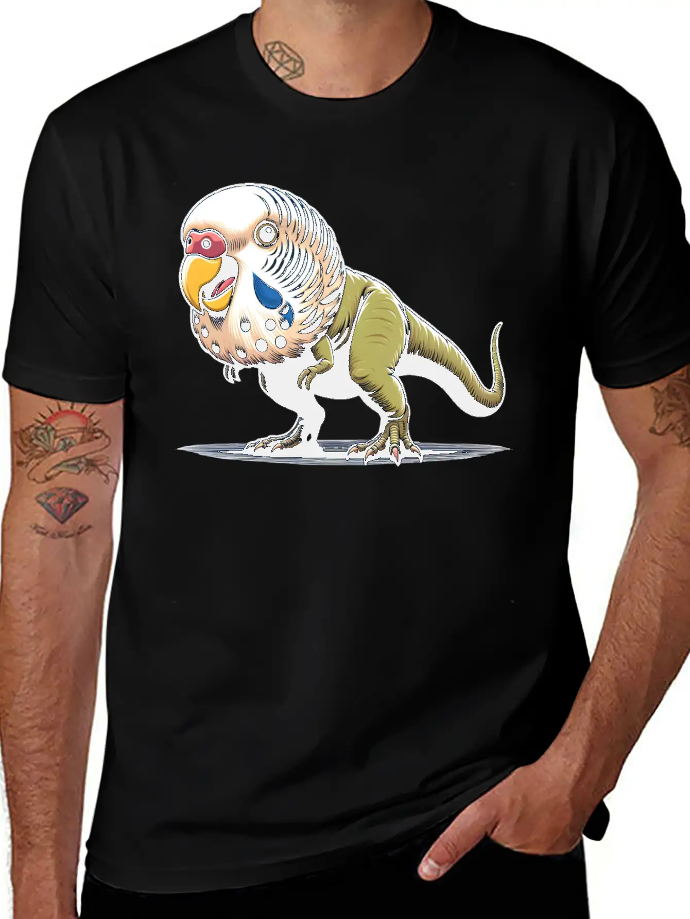 T-Rex With Budgie Head Unisex Casual T-Shirt – Clean Design For Daily Comfort