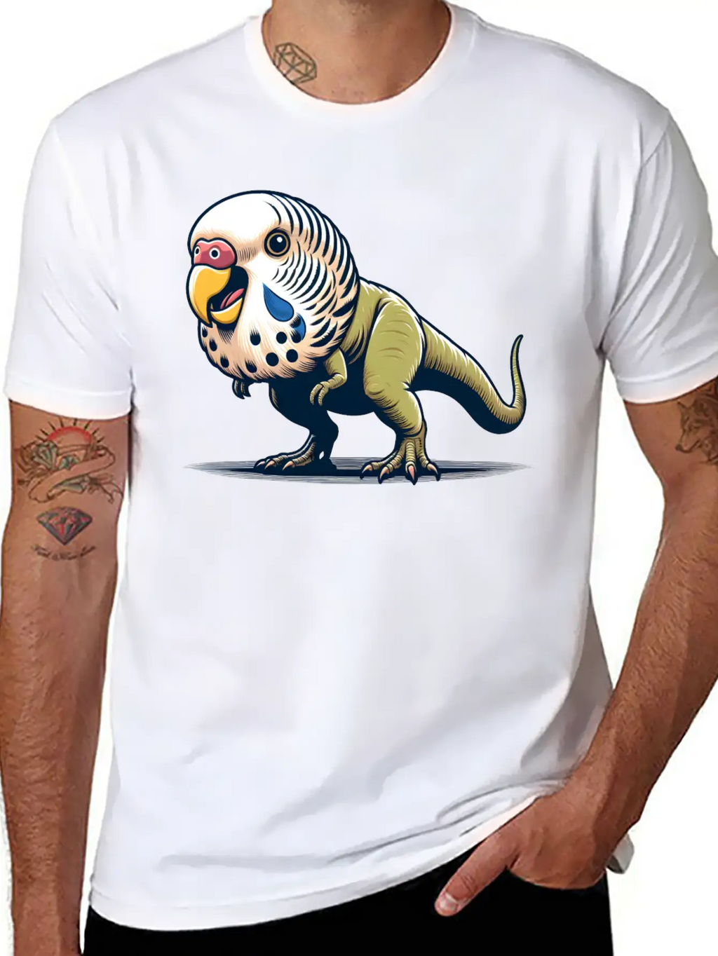 T-Rex With Budgie Head Unisex Casual T-Shirt – Clean Design For Daily Comfort