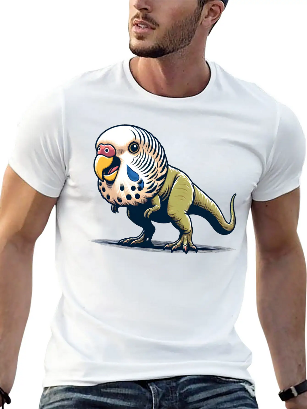 T-Rex With Budgie Head Unisex Casual T-Shirt – Clean Design For Daily Comfort