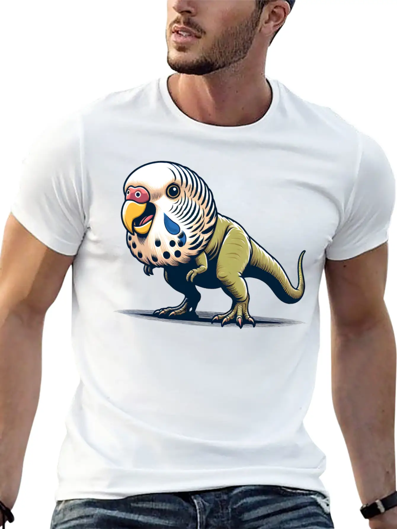 T-Rex With Budgie Head Unisex Casual T-Shirt – Clean Design For Daily Comfort