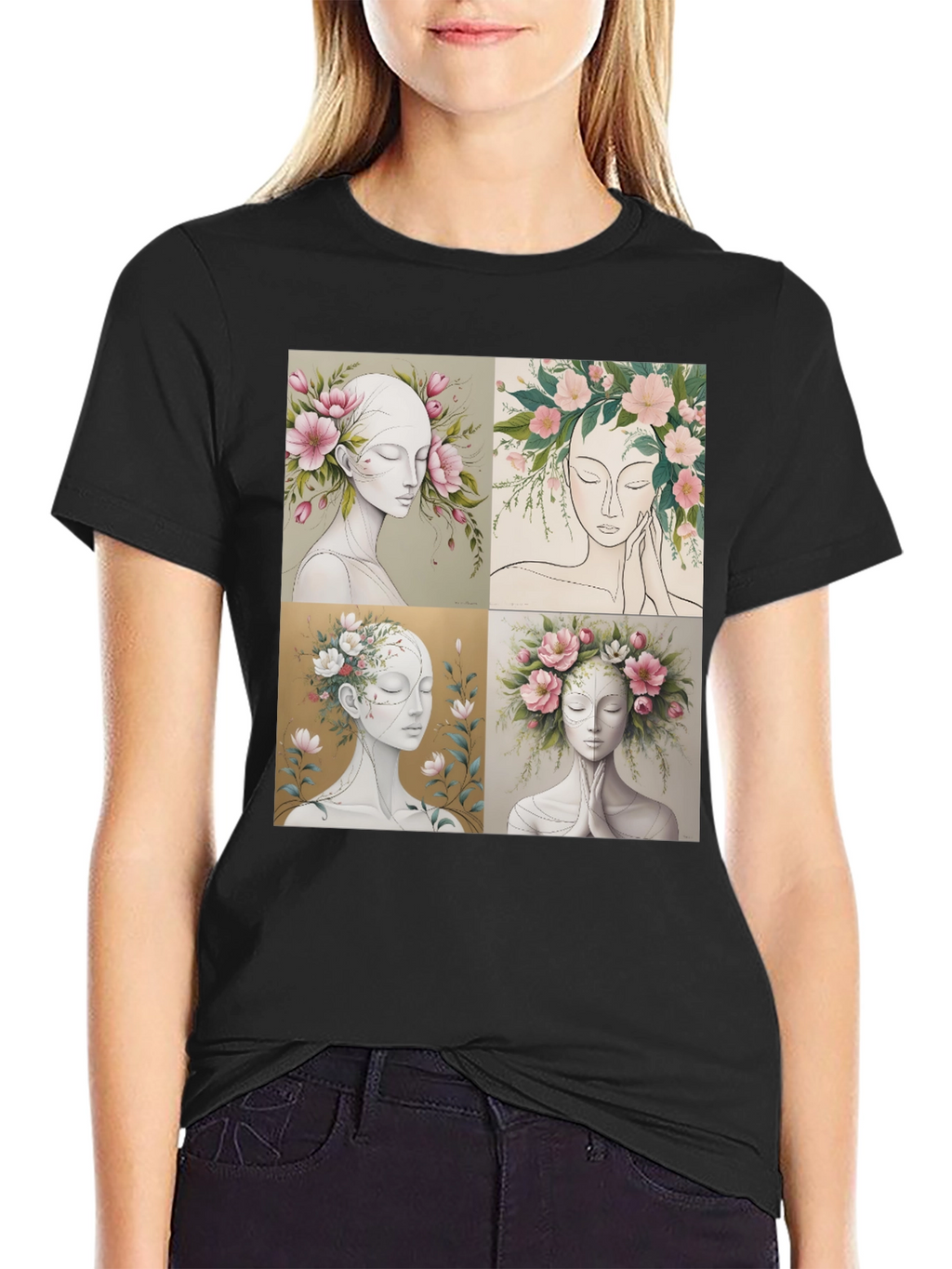 Floral Portrait Art Graphic Tee