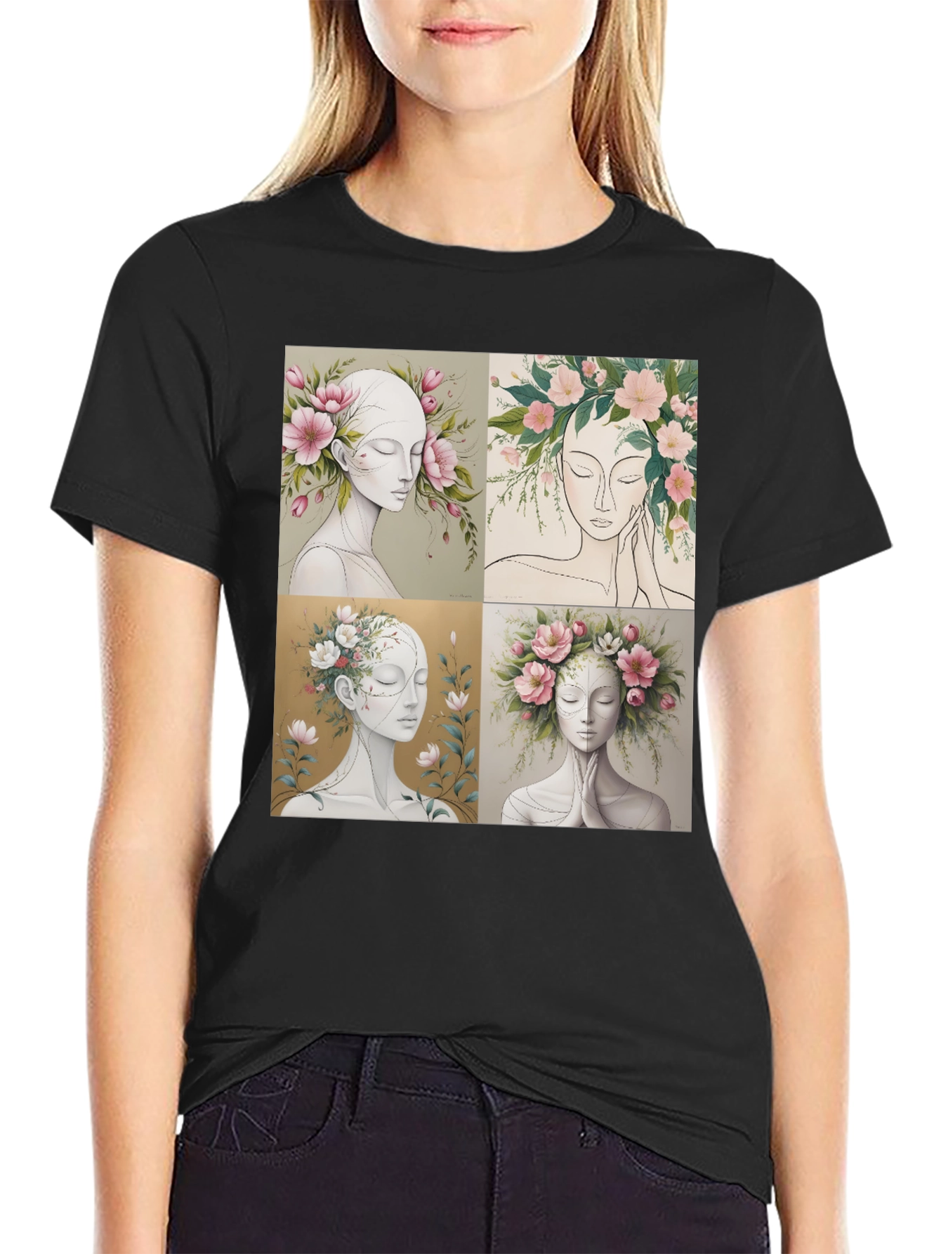 Floral Portrait Art Graphic Tee