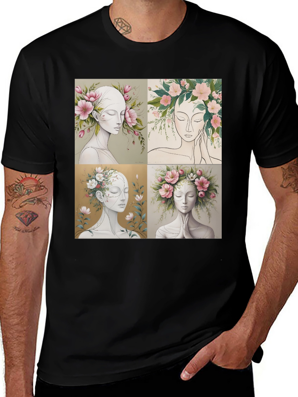 Floral Portrait Art Graphic Tee