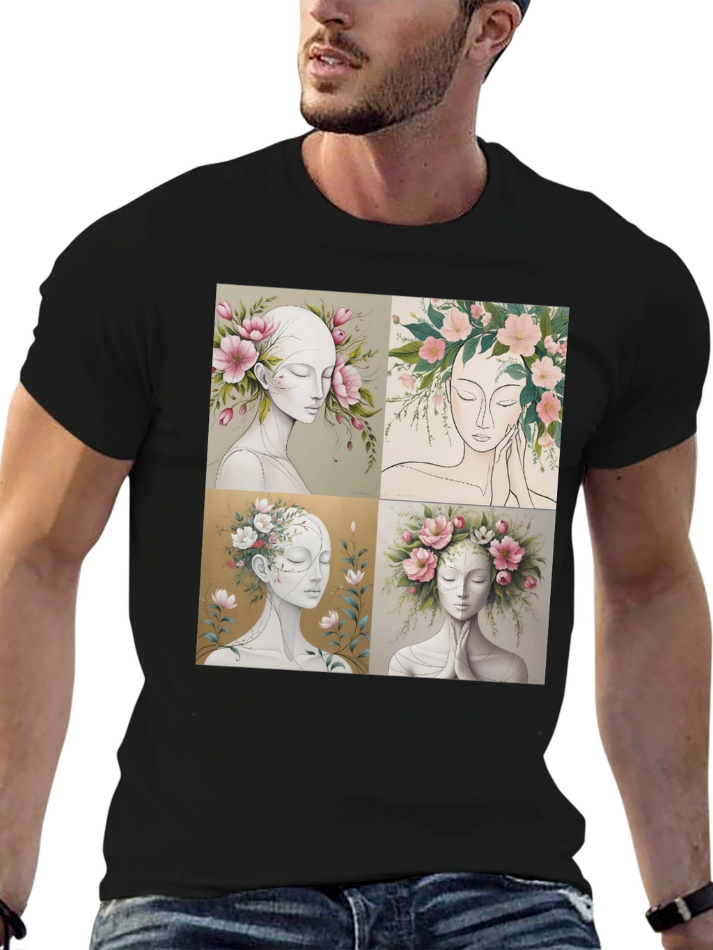 Floral Portrait Art Graphic Tee